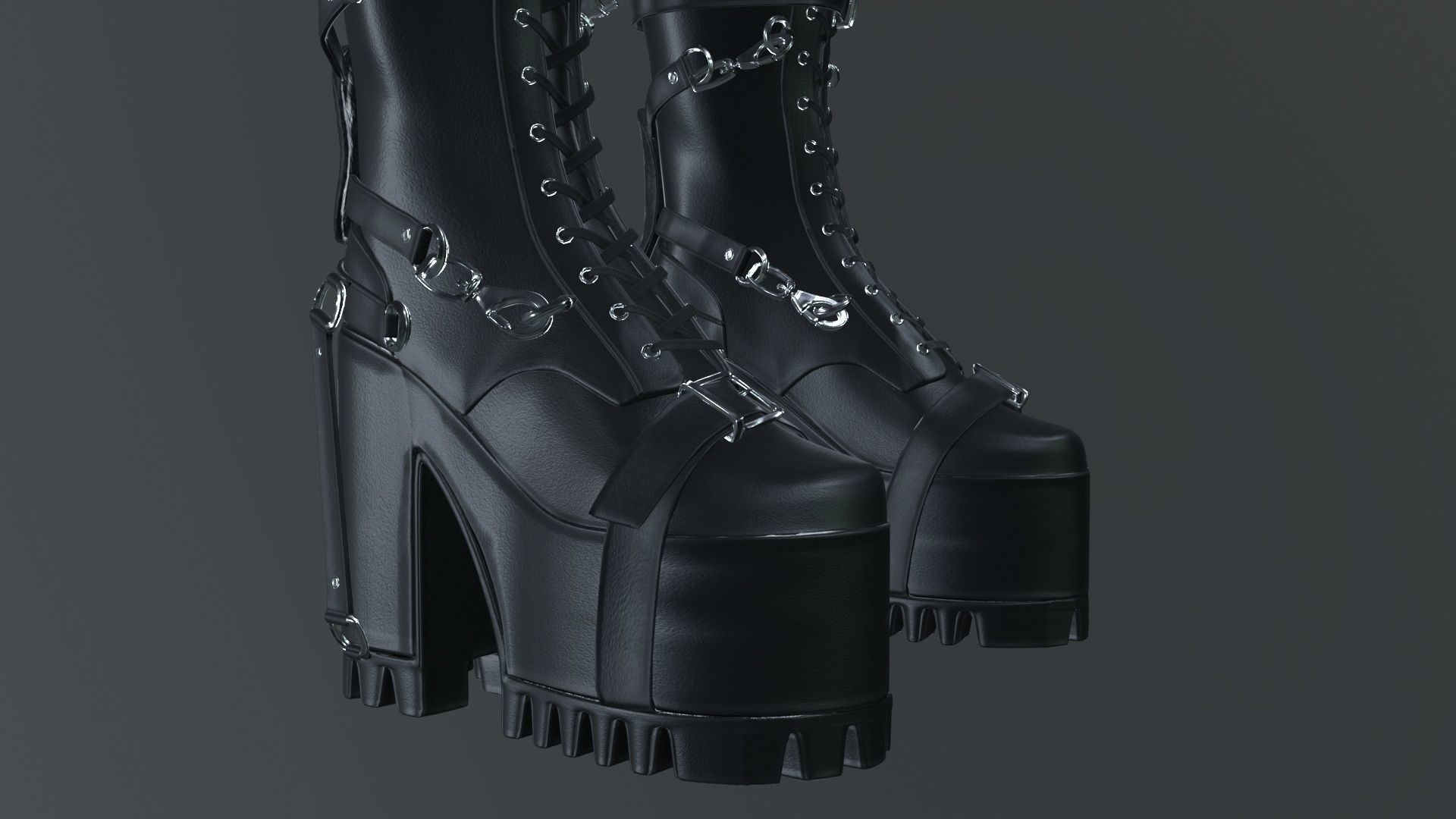 Gothic high heel boot Low-poly 3D model_11