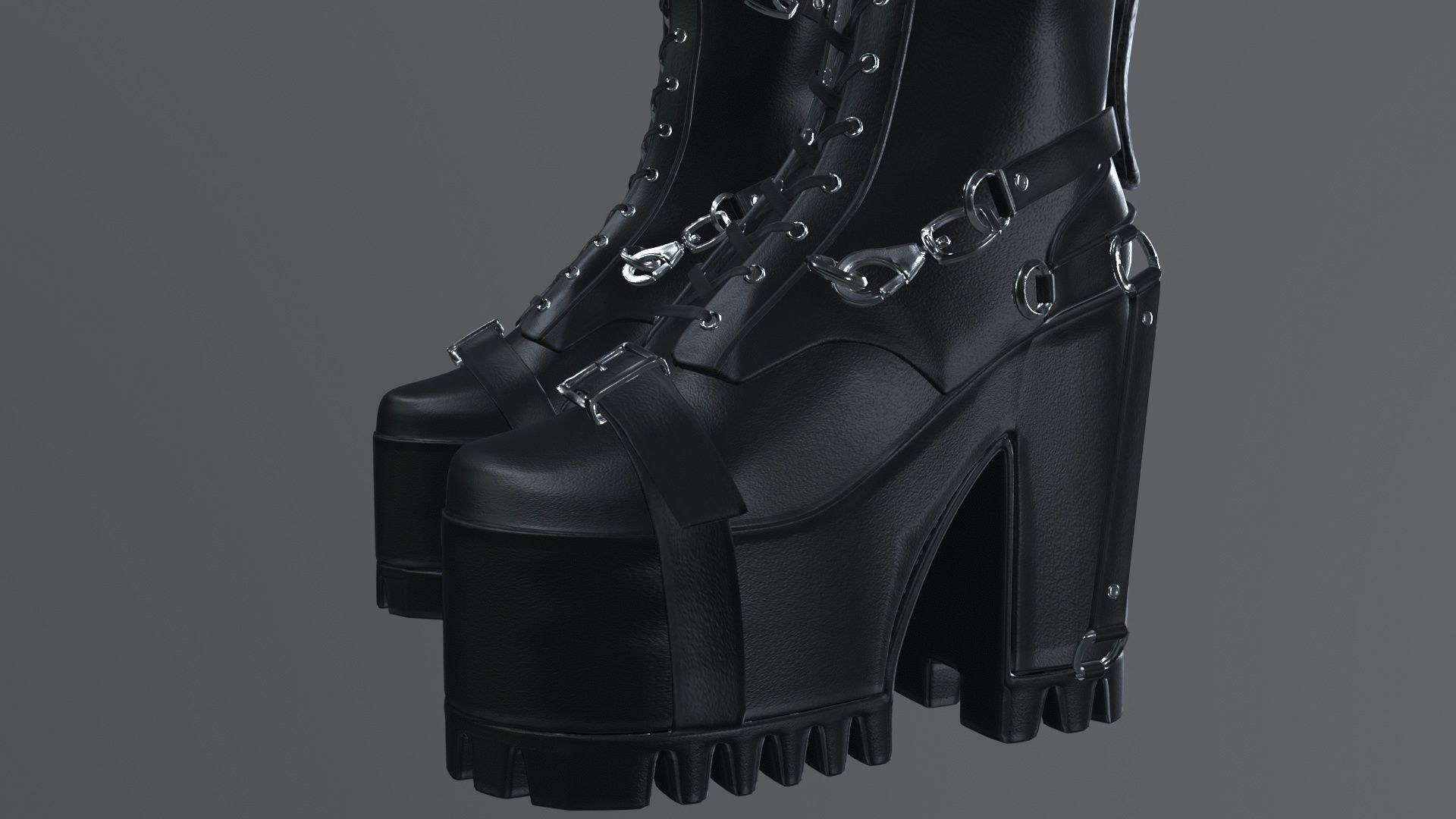 Gothic high heel boot Low-poly 3D model_12