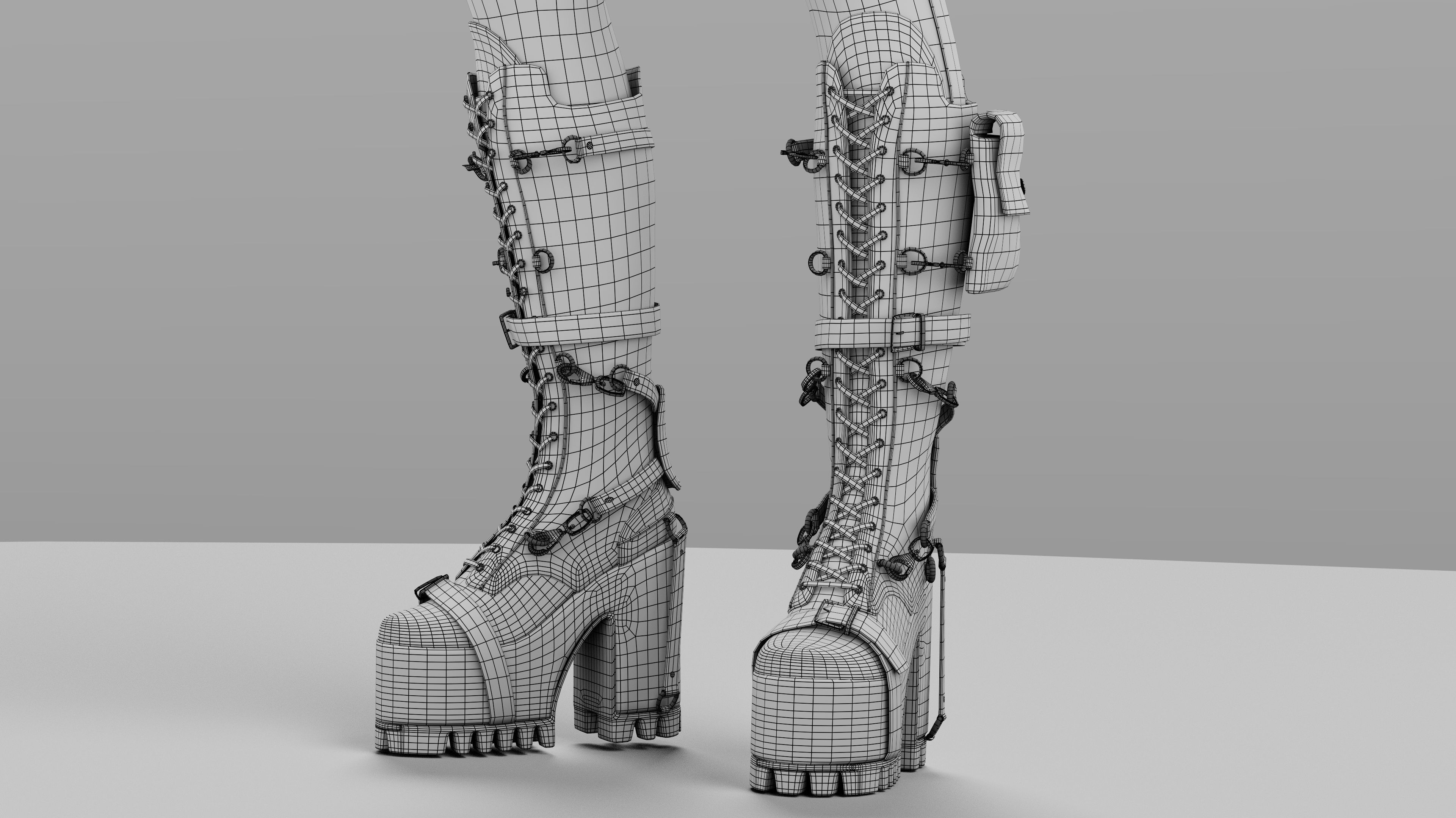 Gothic high heel boot Low-poly 3D model_2