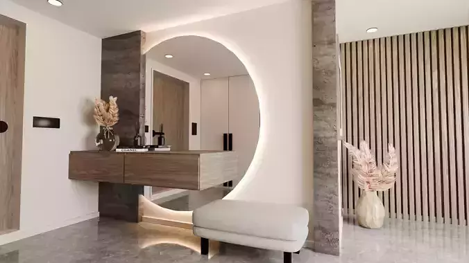 Modern  elegant minimalist entryway architectural visualization 3D model