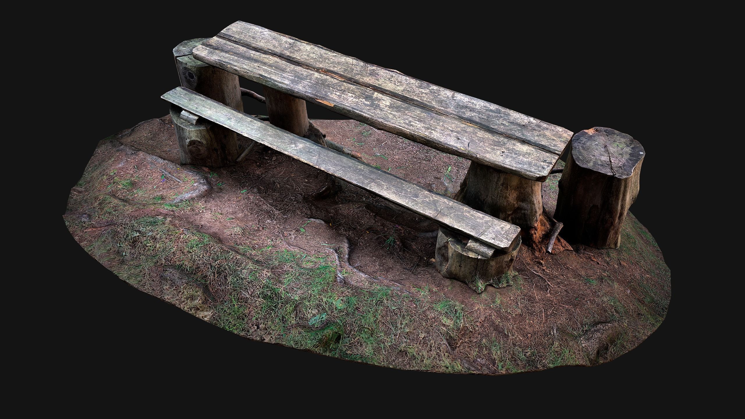 Medieval Wooden Bench and Table in the Mountains Low-poly 3D model_13