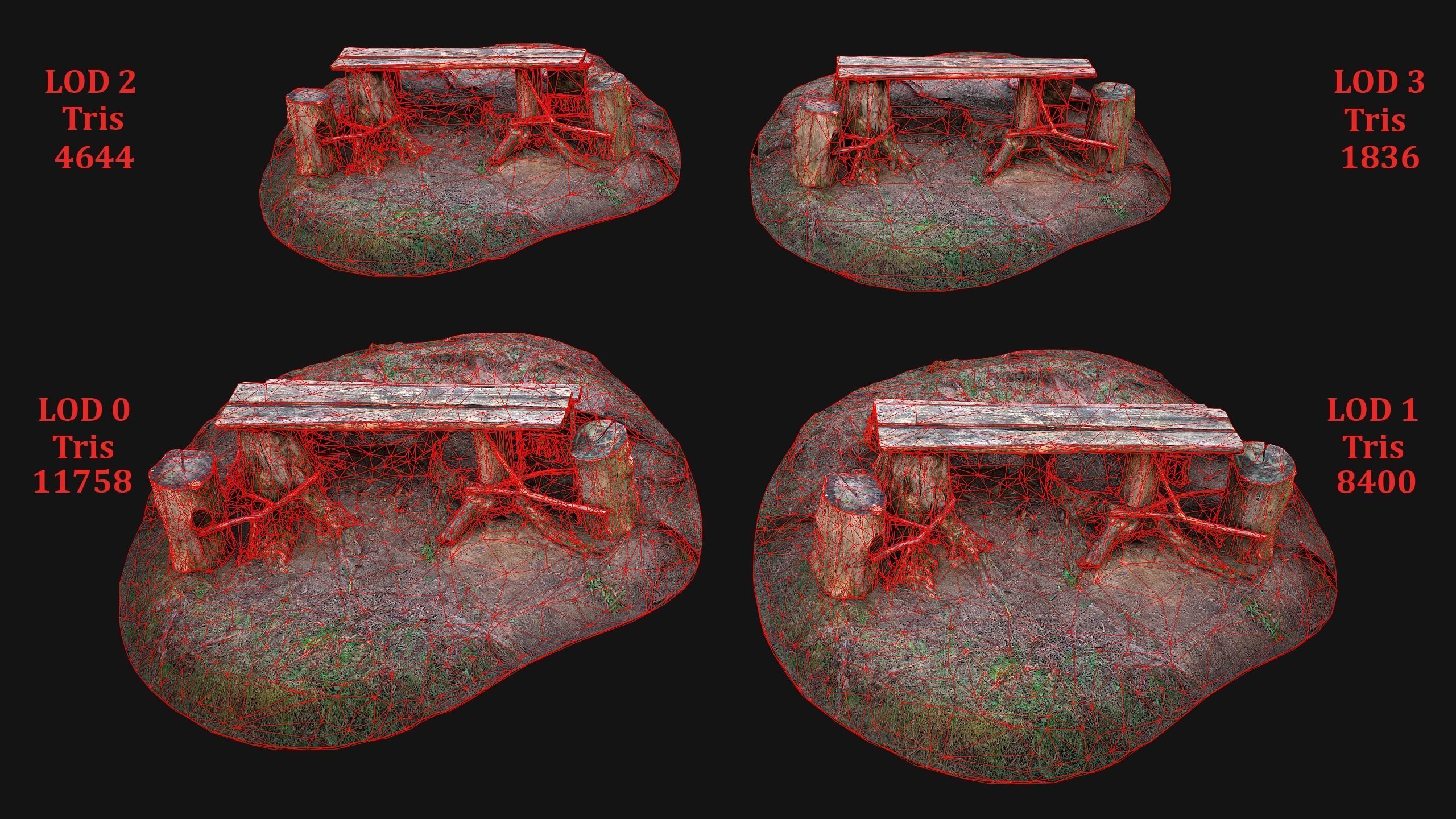 Medieval Wooden Bench and Table in the Mountains Low-poly 3D model_2