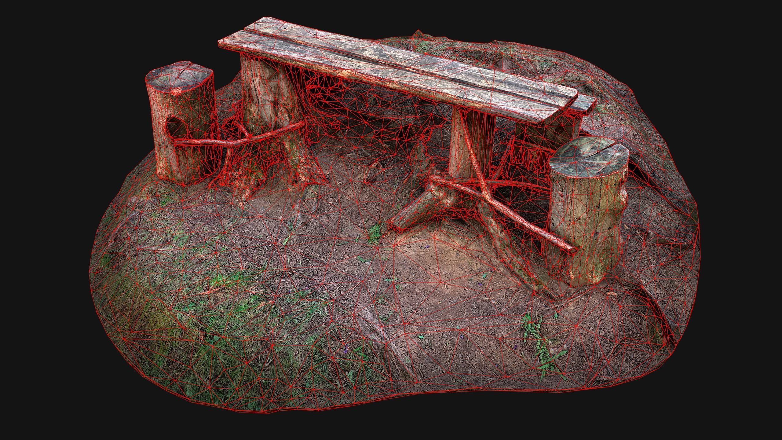 Medieval Wooden Bench and Table in the Mountains Low-poly 3D model_25