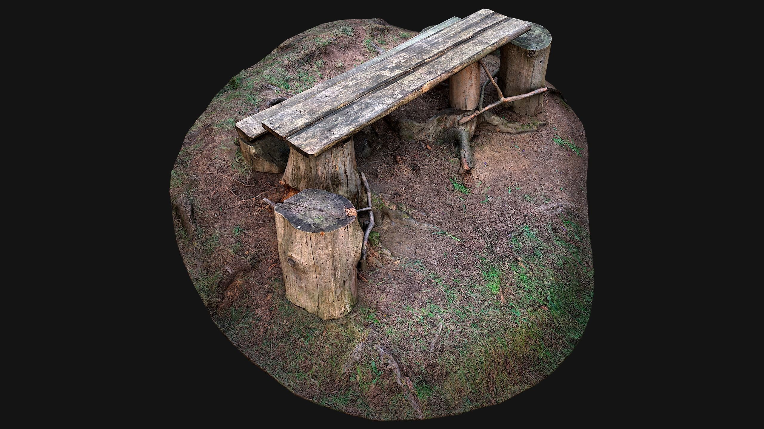 Medieval Wooden Bench and Table in the Mountains Low-poly 3D model_18