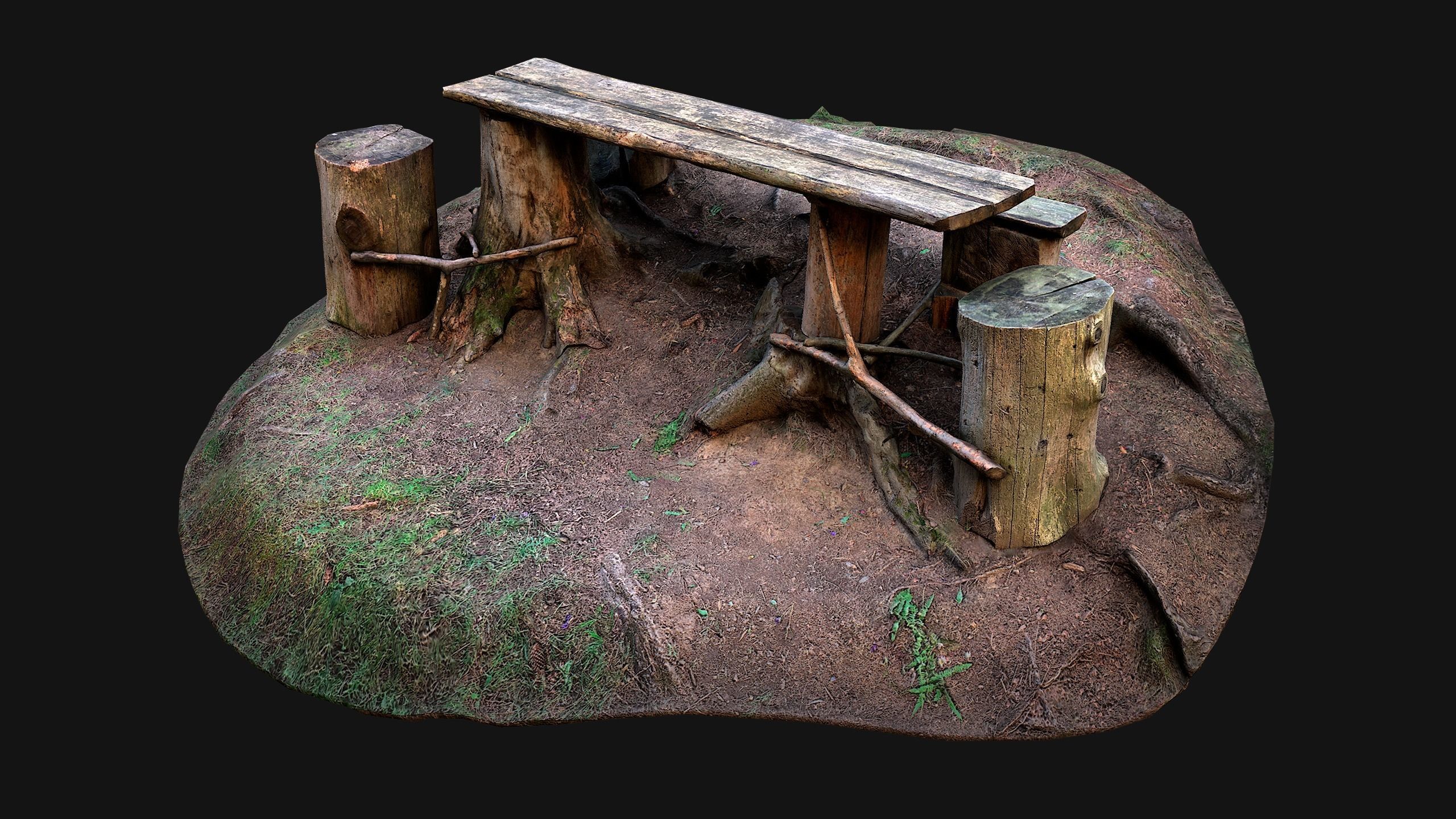 Medieval Wooden Bench and Table in the Mountains Low-poly 3D model_3