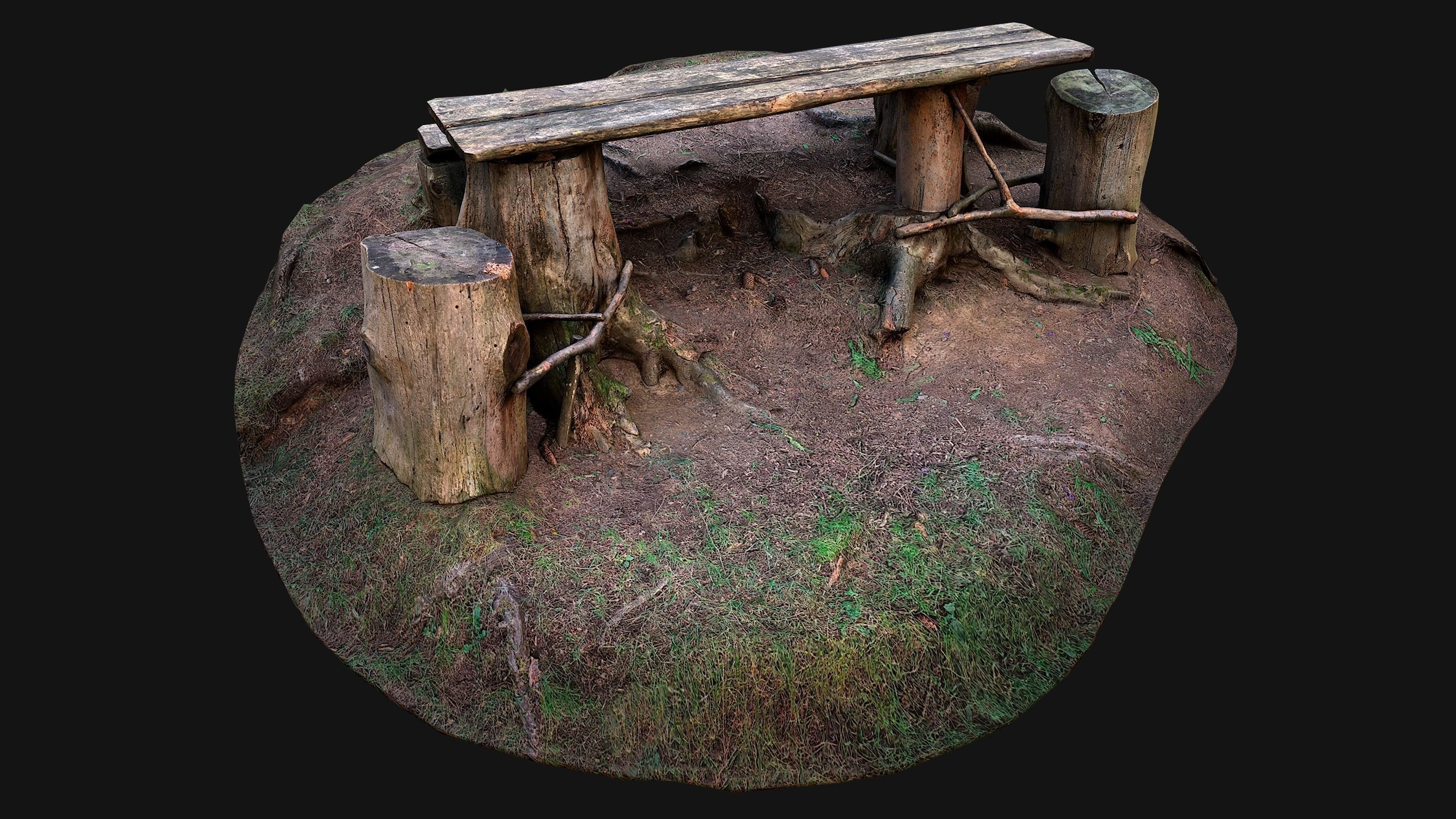 Medieval Wooden Bench and Table in the Mountains Low-poly 3D model_20