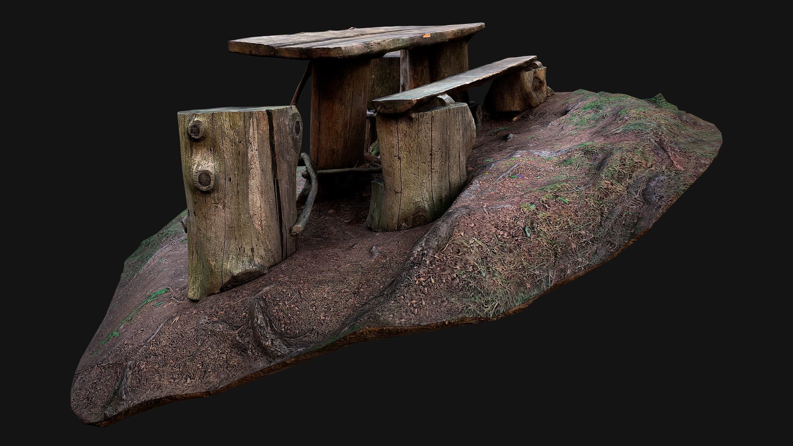 Medieval Wooden Bench and Table in the Mountains Low-poly 3D model_6