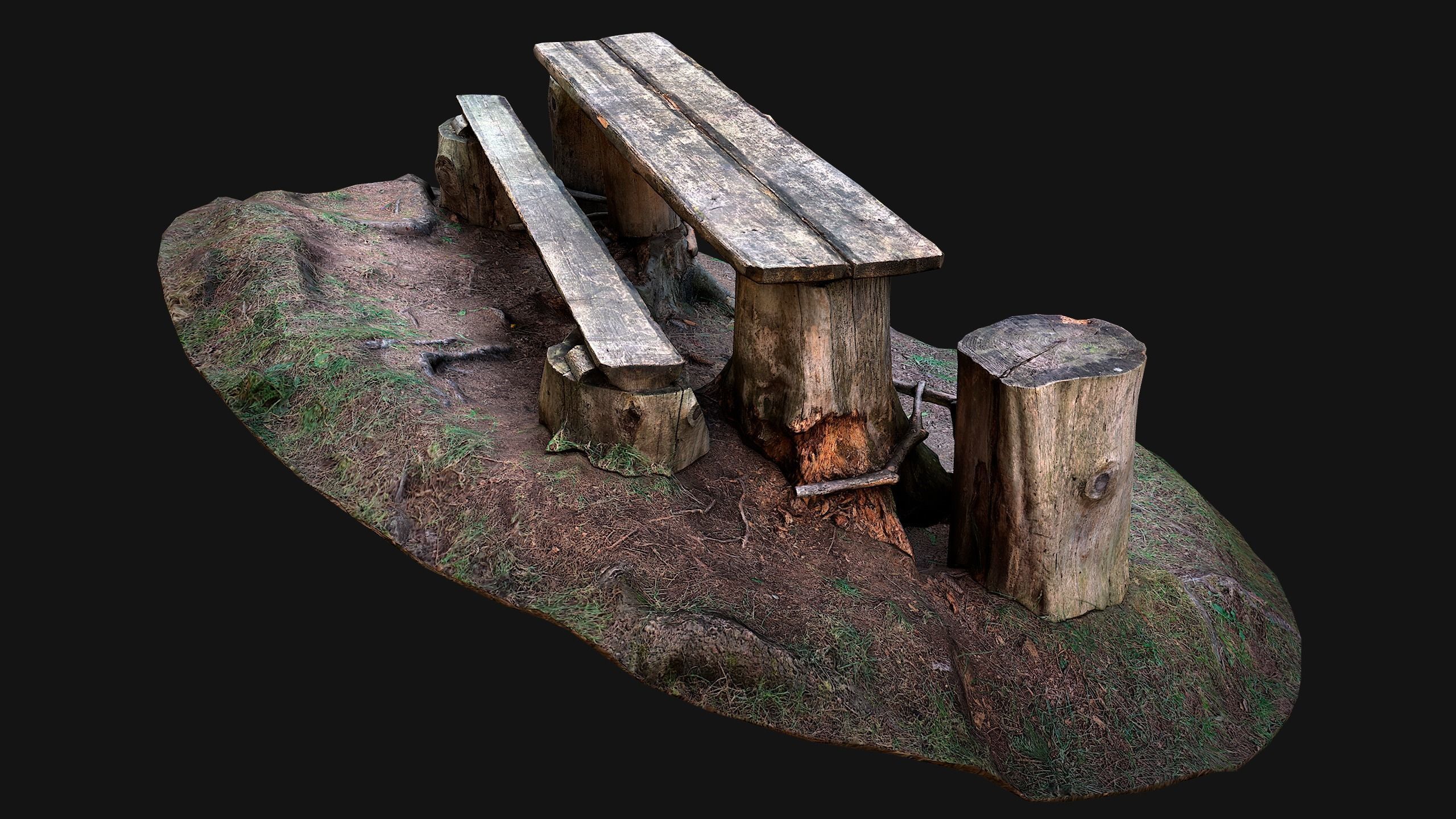 Medieval Wooden Bench and Table in the Mountains Low-poly 3D model_15