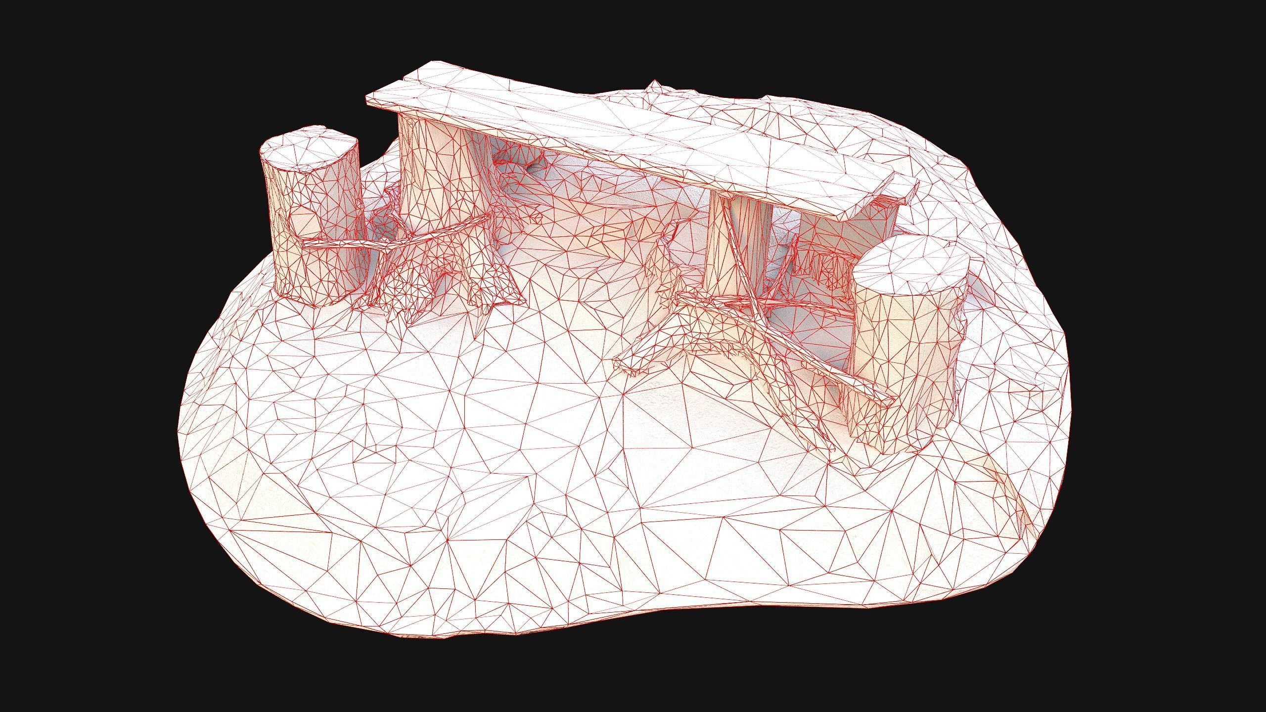 Medieval Wooden Bench and Table in the Mountains Low-poly 3D model_26