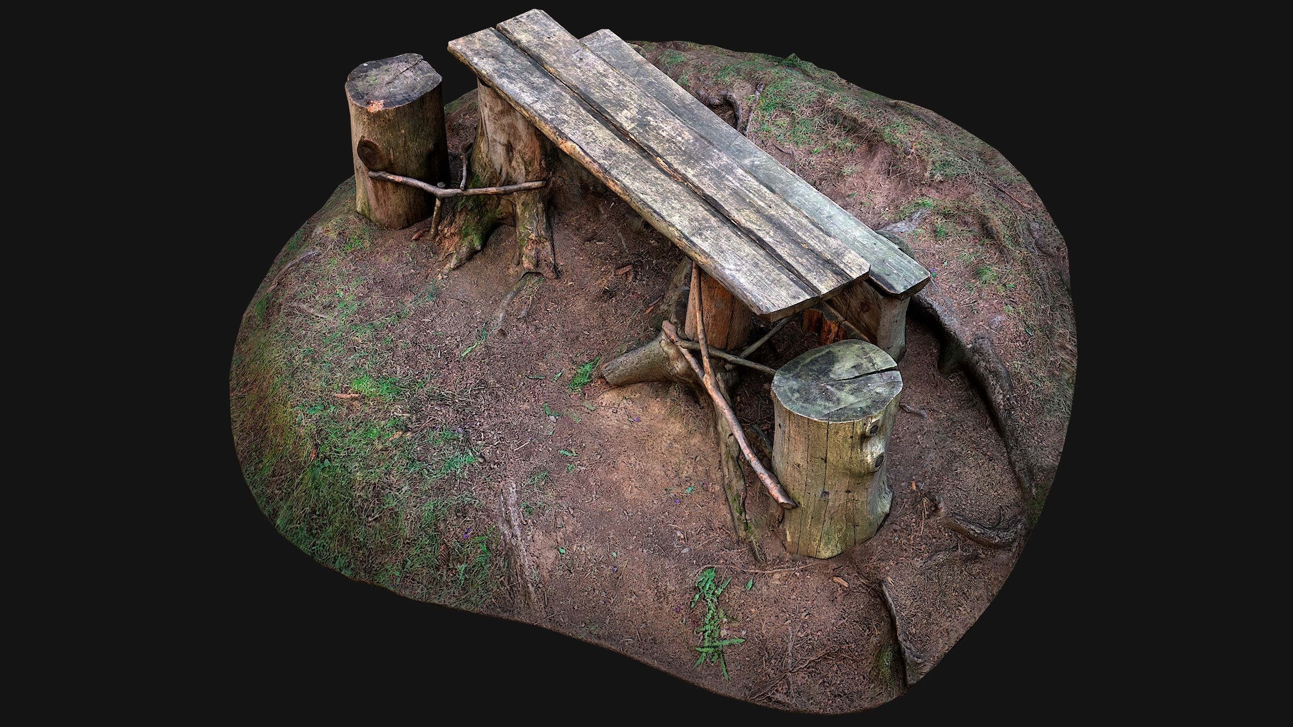 Medieval Wooden Bench and Table in the Mountains Low-poly 3D model_4
