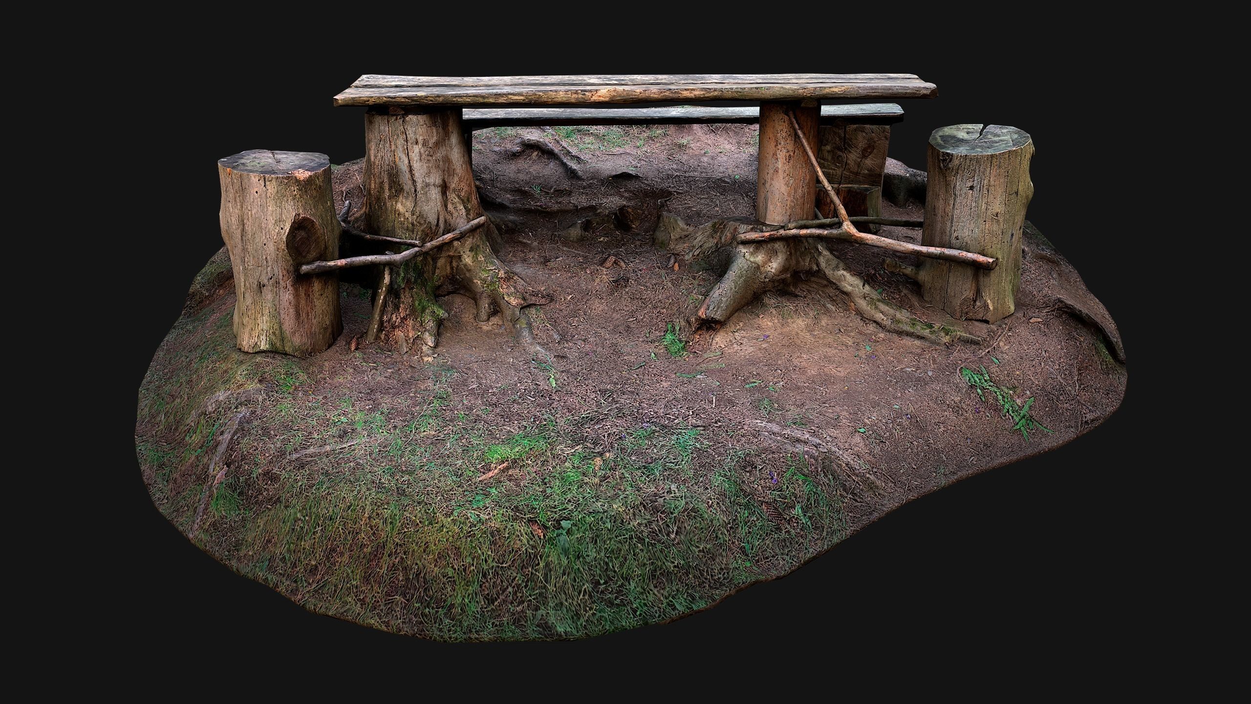 Medieval Wooden Bench and Table in the Mountains Low-poly 3D model_21