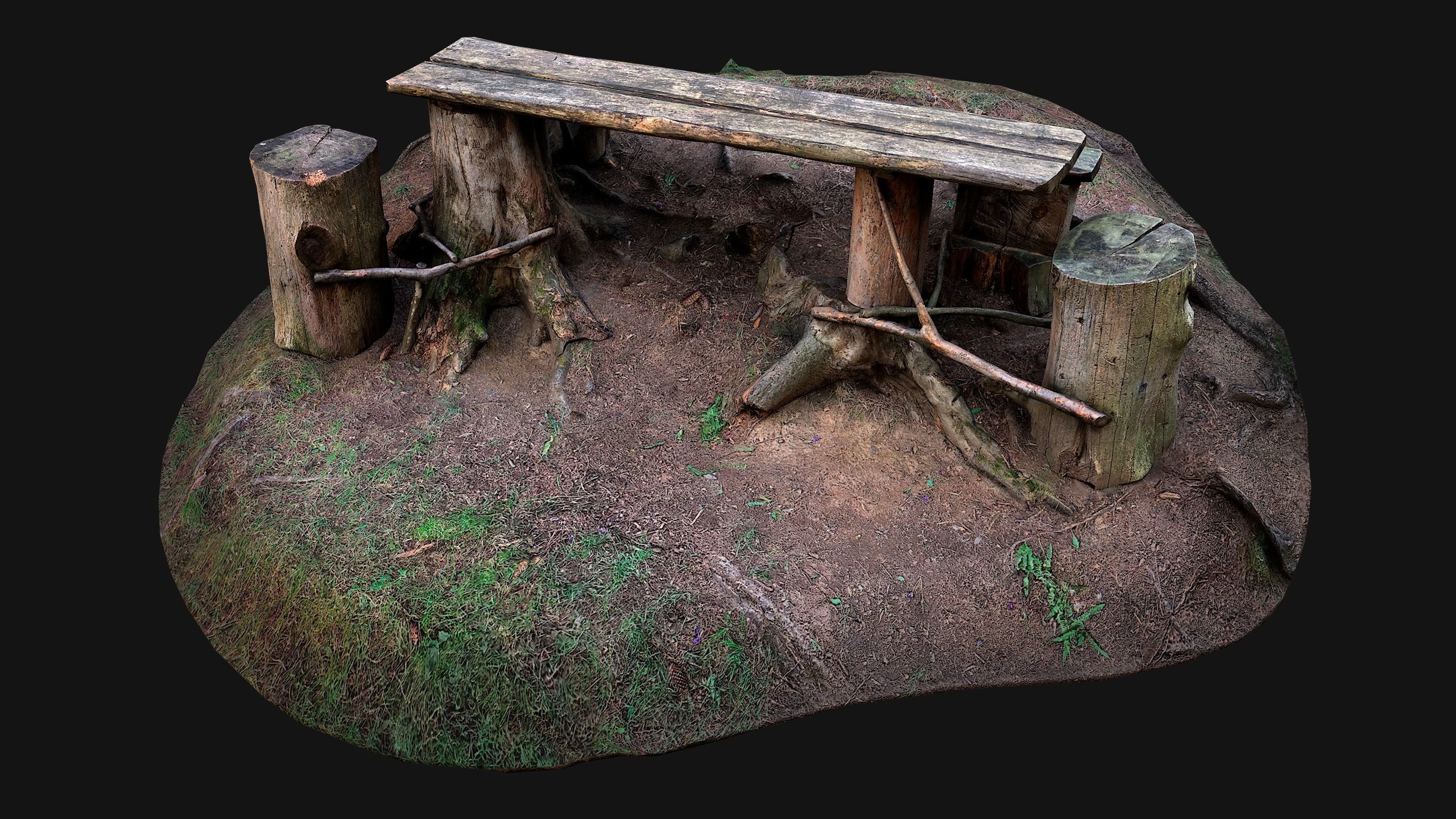 Medieval Wooden Bench and Table in the Mountains Low-poly 3D model_22