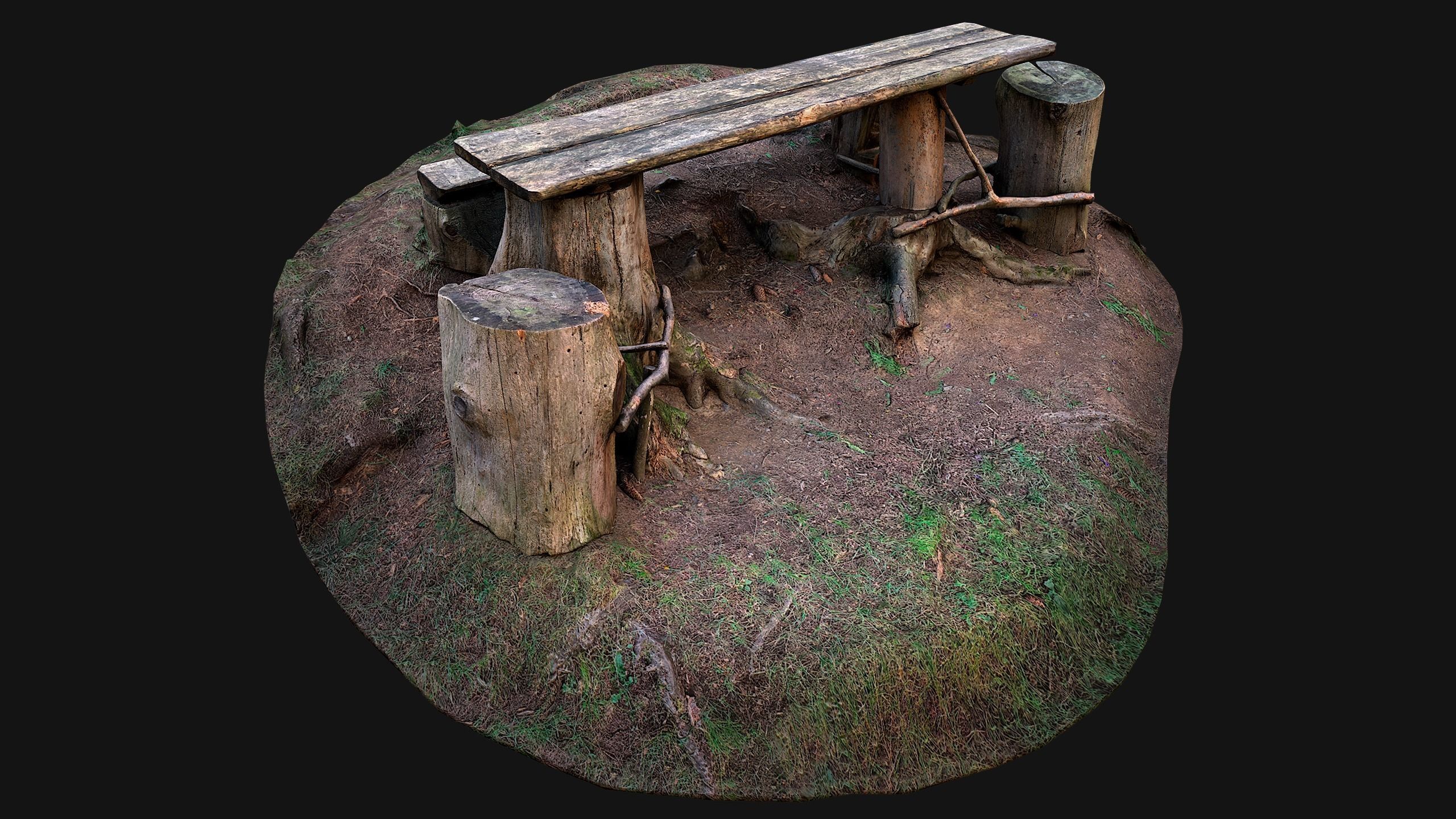 Medieval Wooden Bench and Table in the Mountains Low-poly 3D model_19