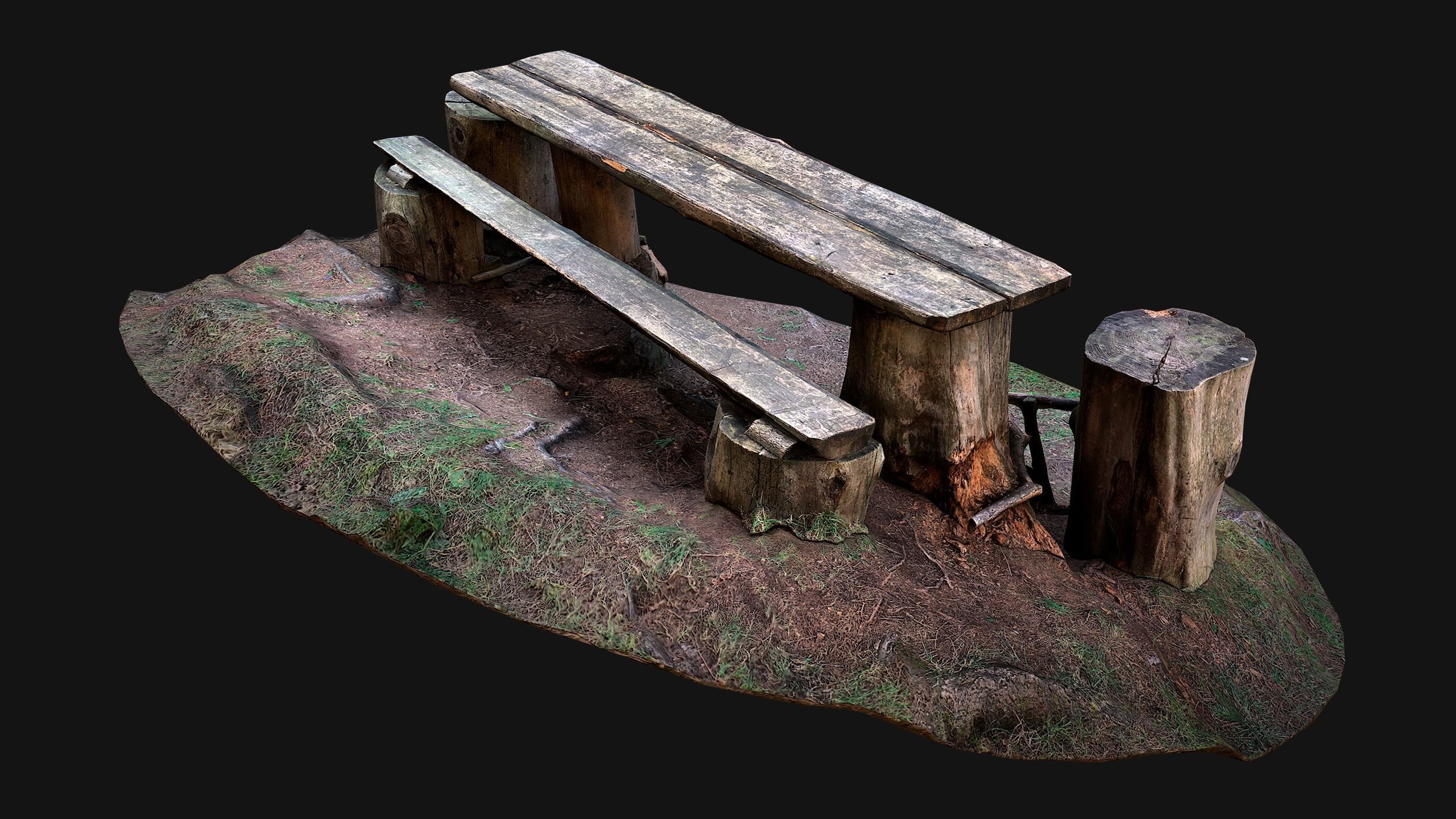 Medieval Wooden Bench and Table in the Mountains Low-poly 3D model_14