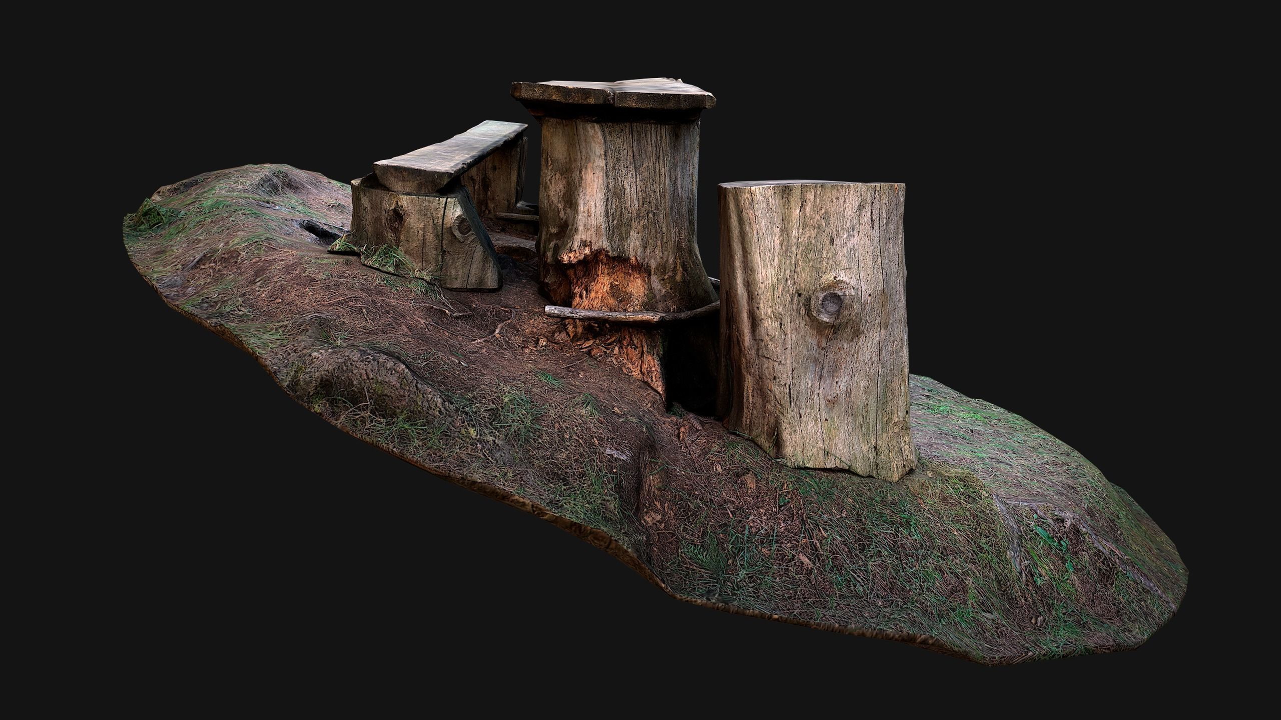 Medieval Wooden Bench and Table in the Mountains Low-poly 3D model_16