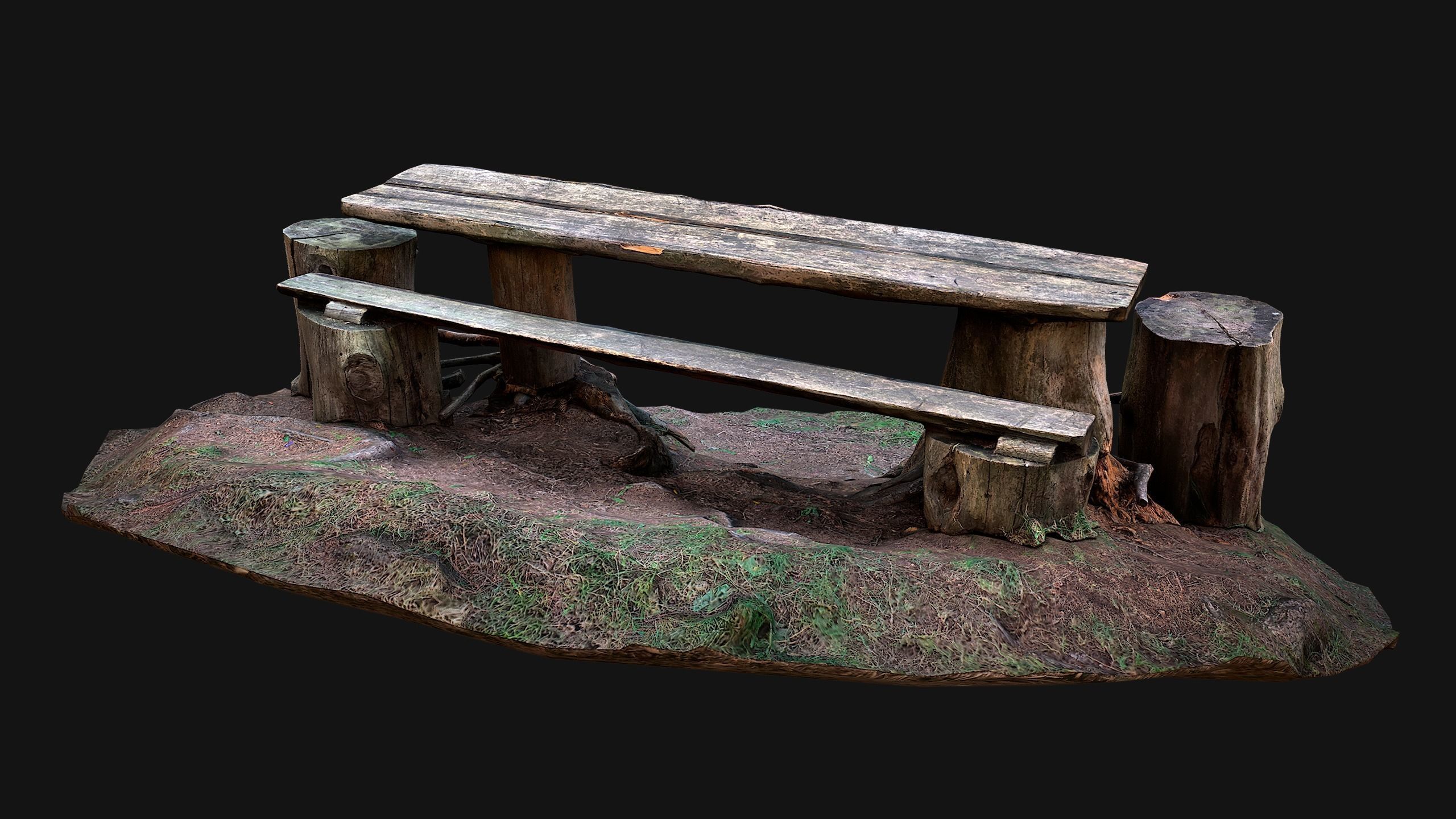 Medieval Wooden Bench and Table in the Mountains Low-poly 3D model_12