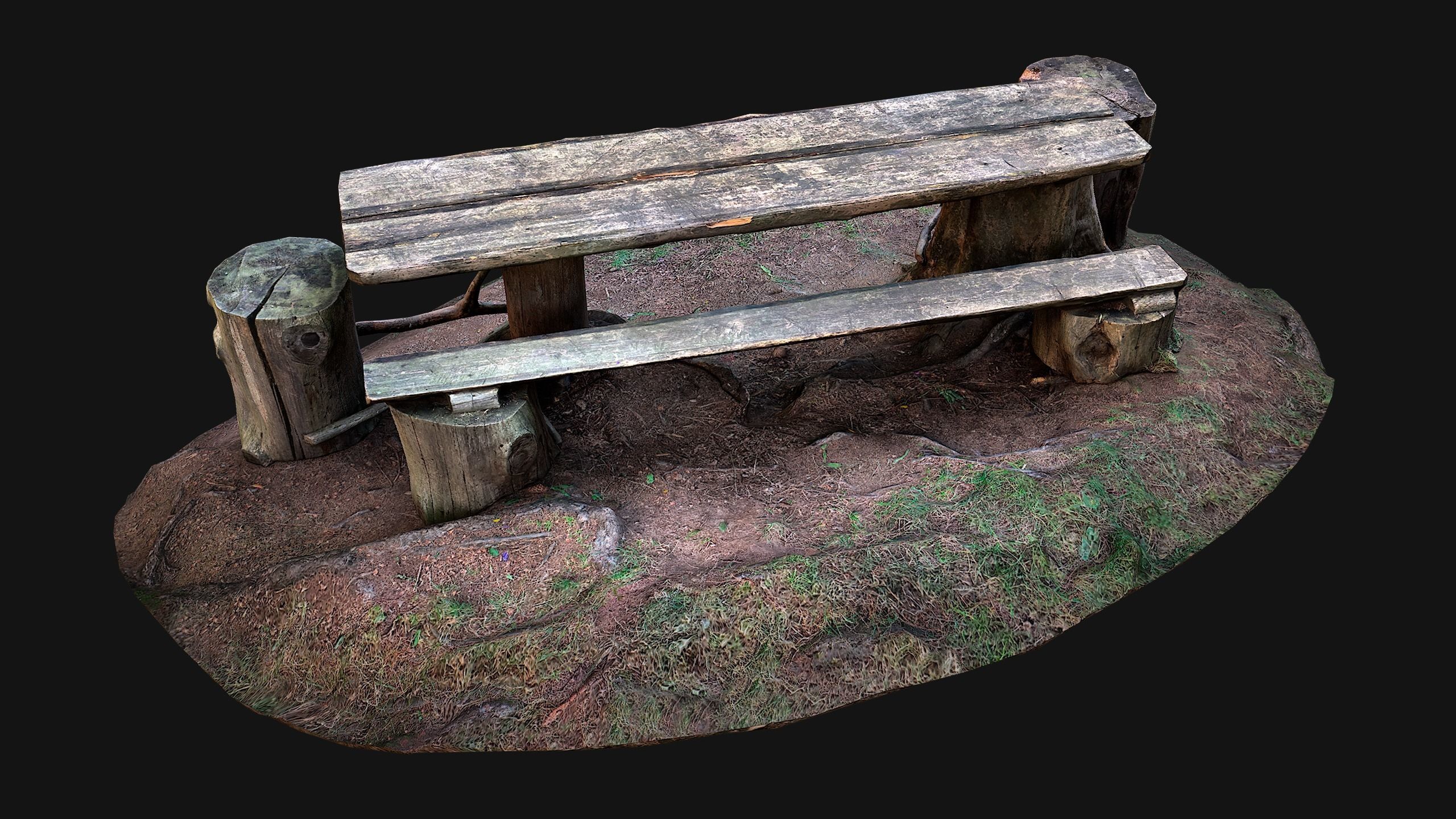 Medieval Wooden Bench and Table in the Mountains Low-poly 3D model_10