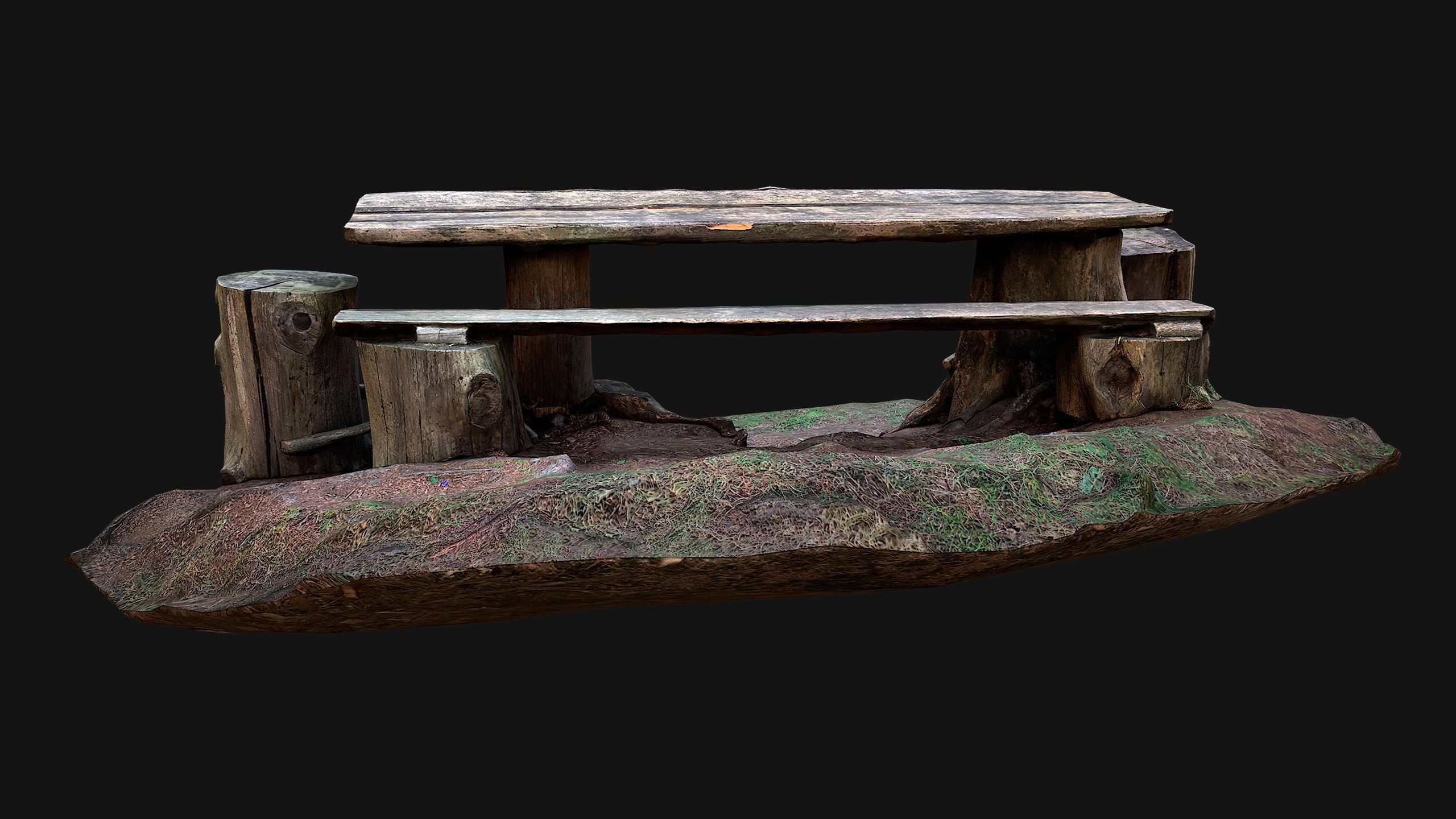 Medieval Wooden Bench and Table in the Mountains Low-poly 3D model_11