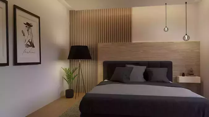 Minimalist bedroom with industrial style decorations