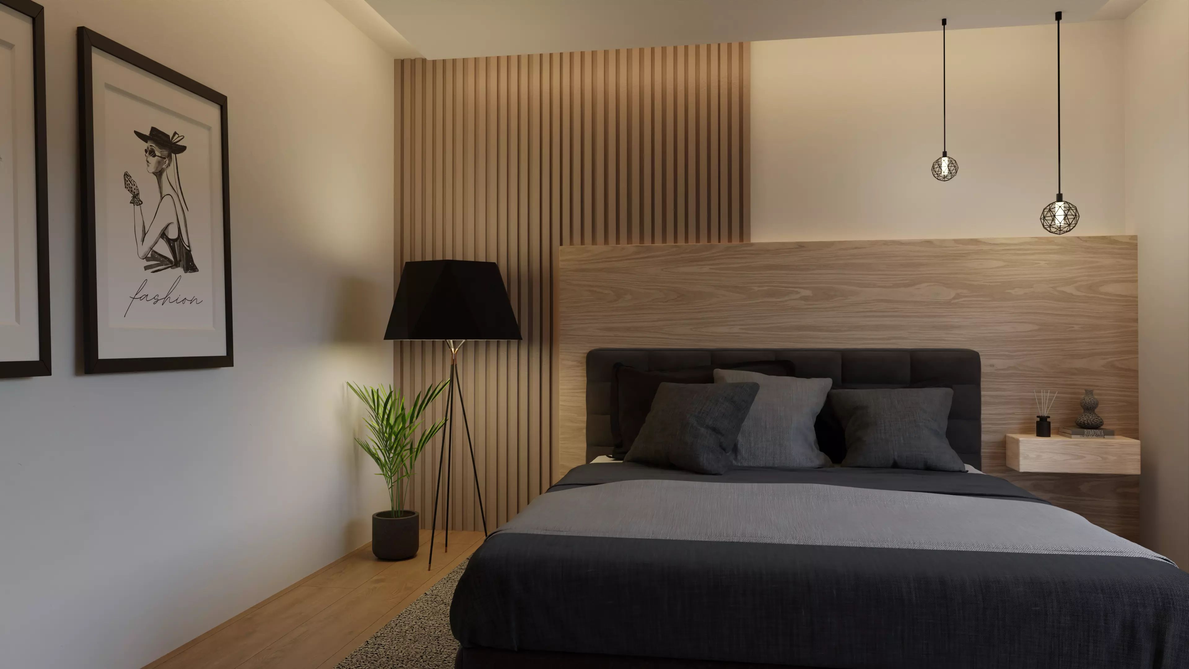 Minimalist bedroom with industrial style decorations Free 3D model