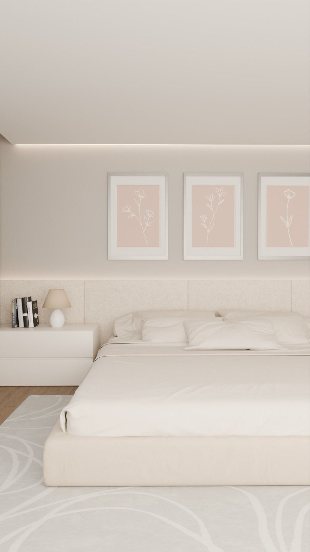 Minimalist beige neutral bedroom architectural visualization Free 3D model_2