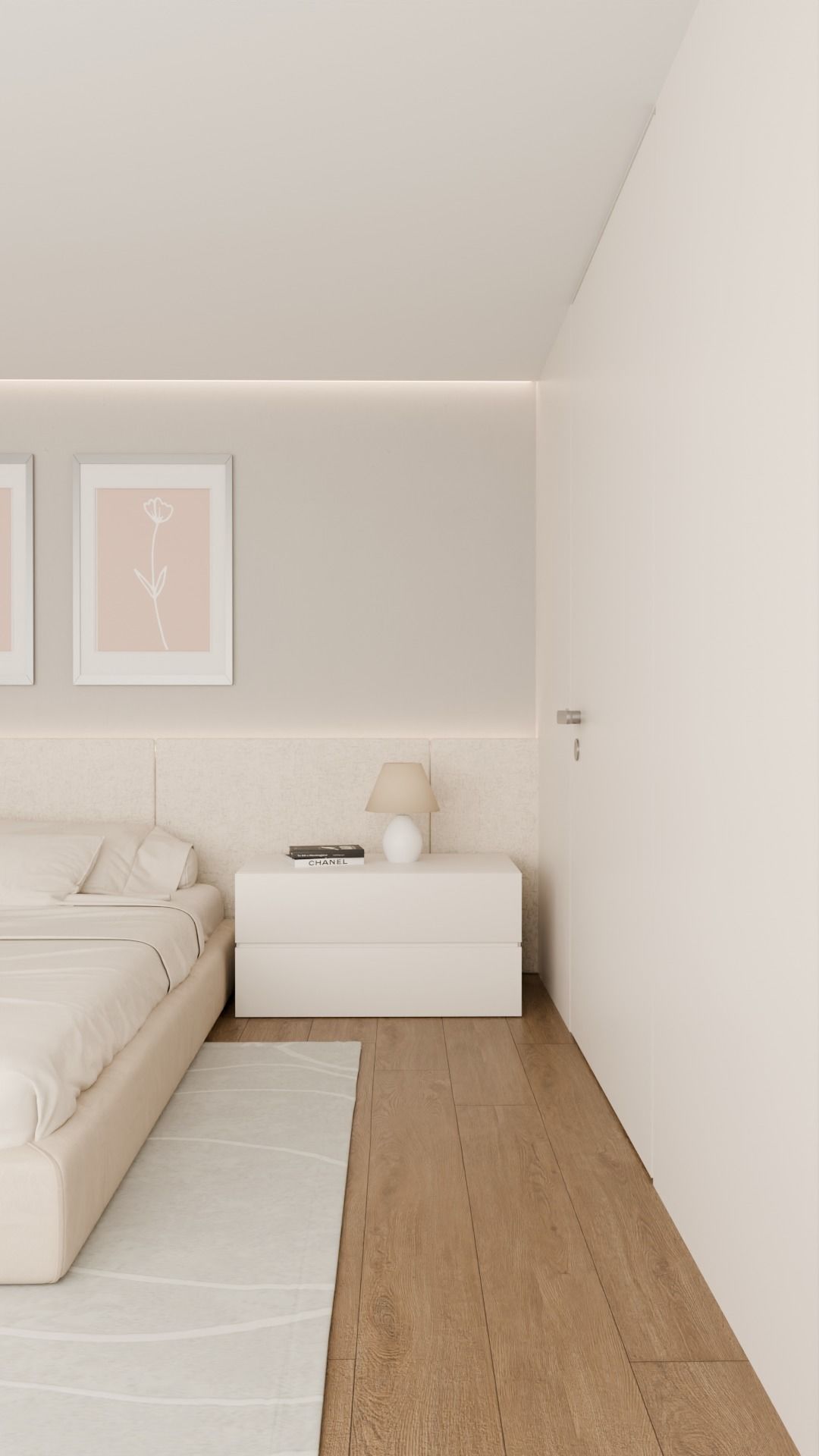 Minimalist beige neutral bedroom architectural visualization Free 3D model_4