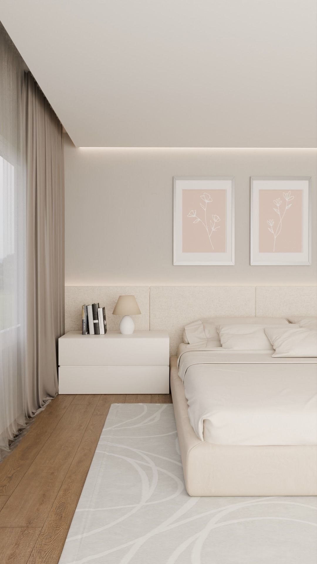 Minimalist beige neutral bedroom architectural visualization Free 3D model_1