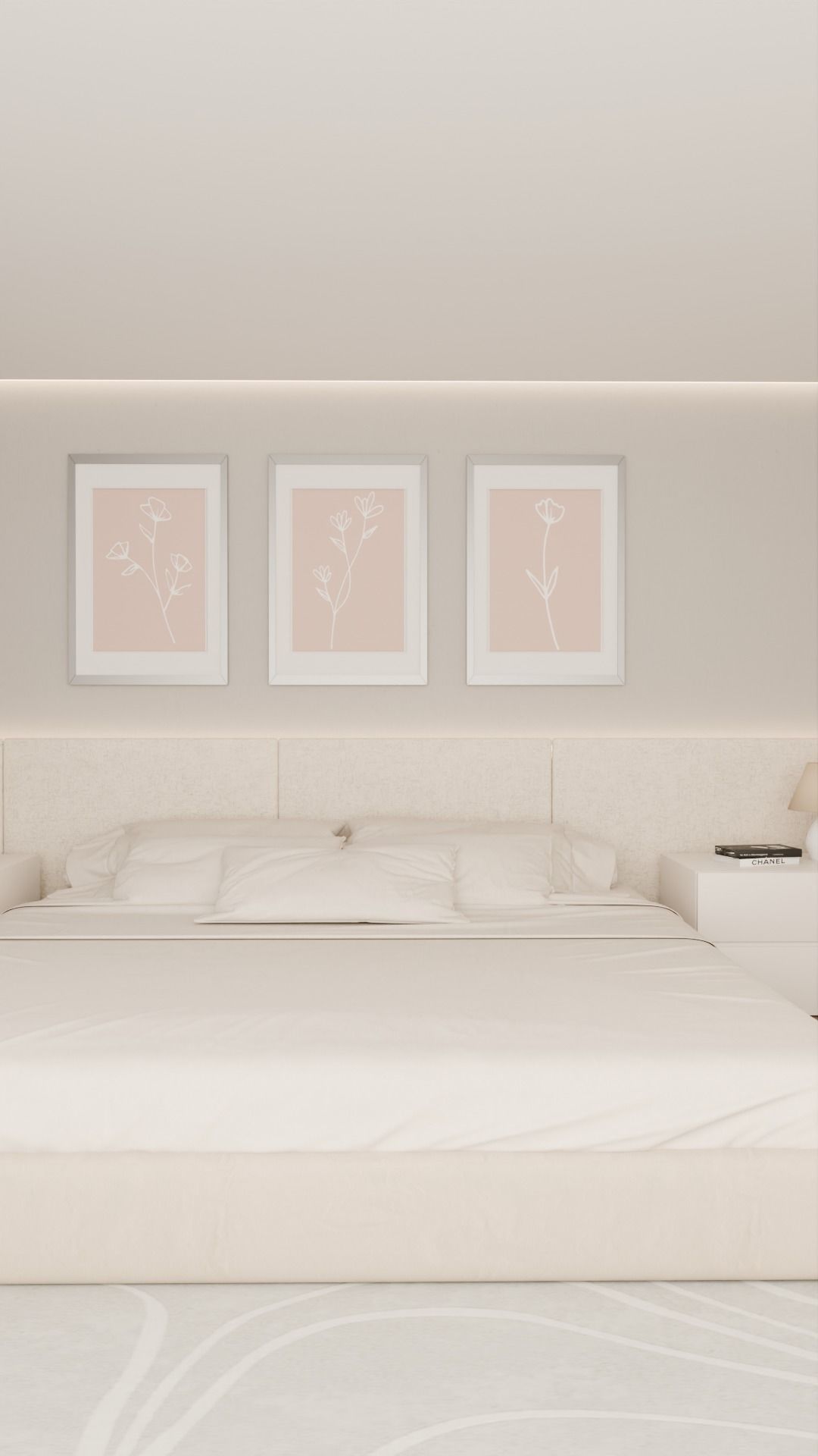 Minimalist beige neutral bedroom architectural visualization Free 3D model_3
