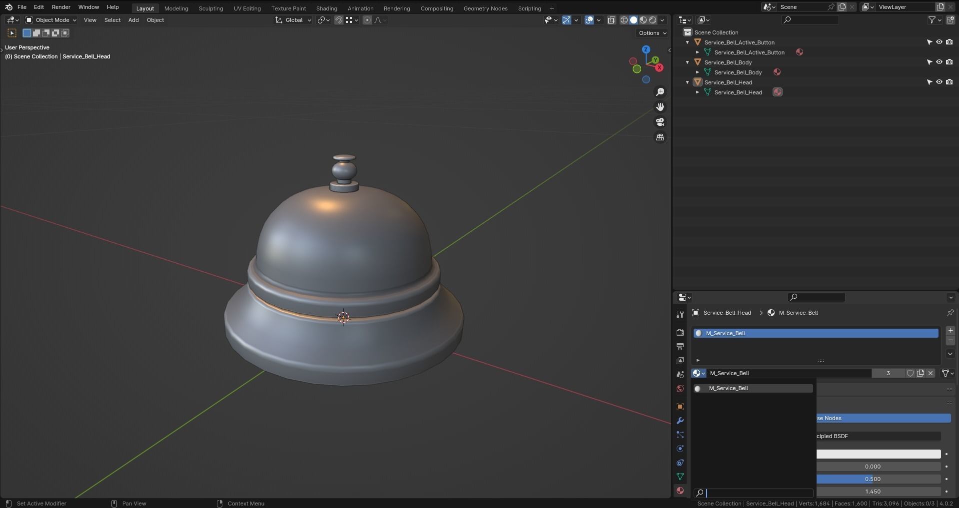 Service Bell Low-poly 3D model_7