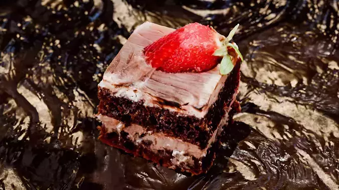 Chocolate Whipped Cream Cake with Strawberries 3D model