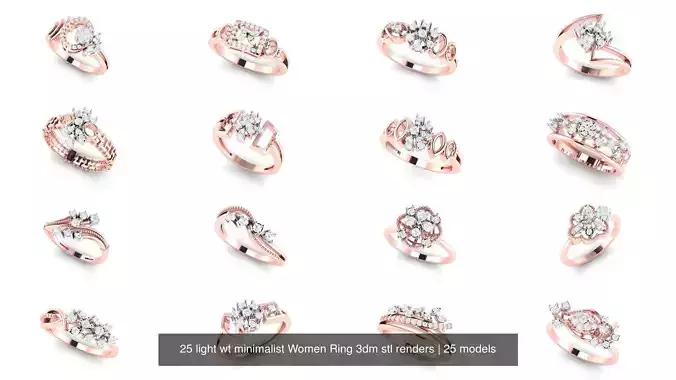 25 light wt minimalist Women Ring 3dm stl renders 3D Model Collection