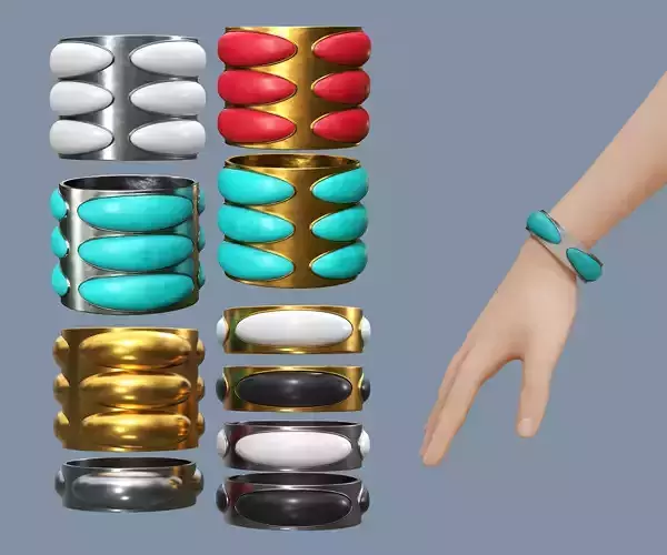 Forged bracelets with stones Low-poly 3D model