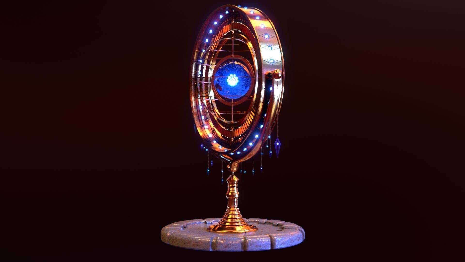 Magical Fantasy Animated Gyroscope Low-poly 3D model_40