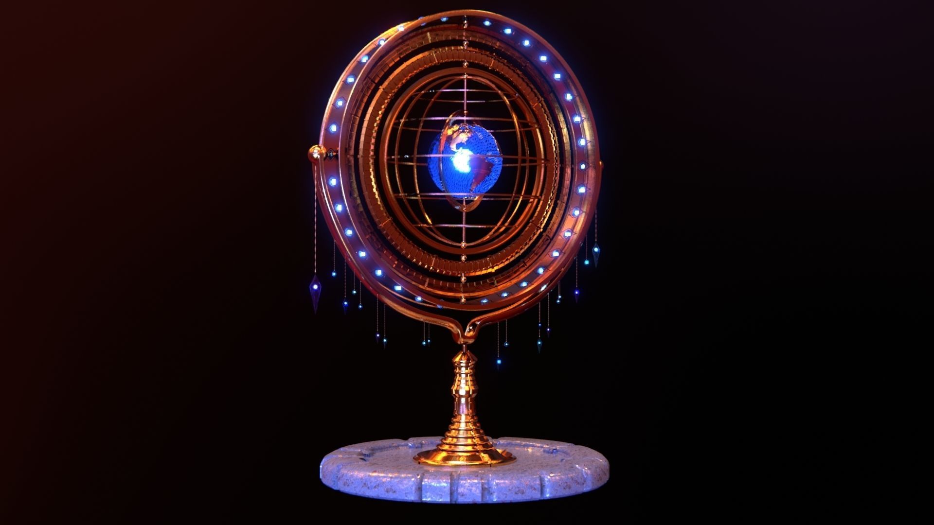 Magical Fantasy Animated Gyroscope Low-poly 3D model_45