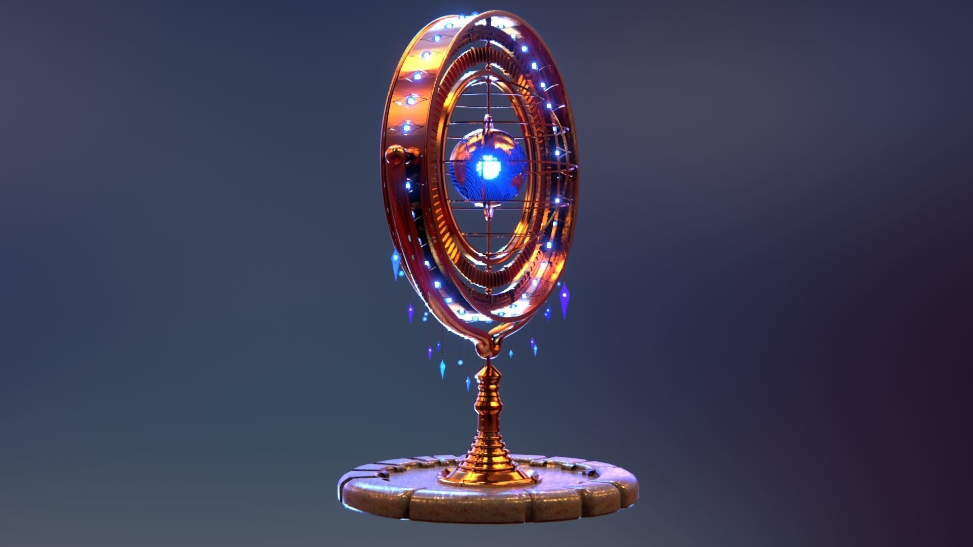 Magical Fantasy Animated Gyroscope Low-poly 3D model_41