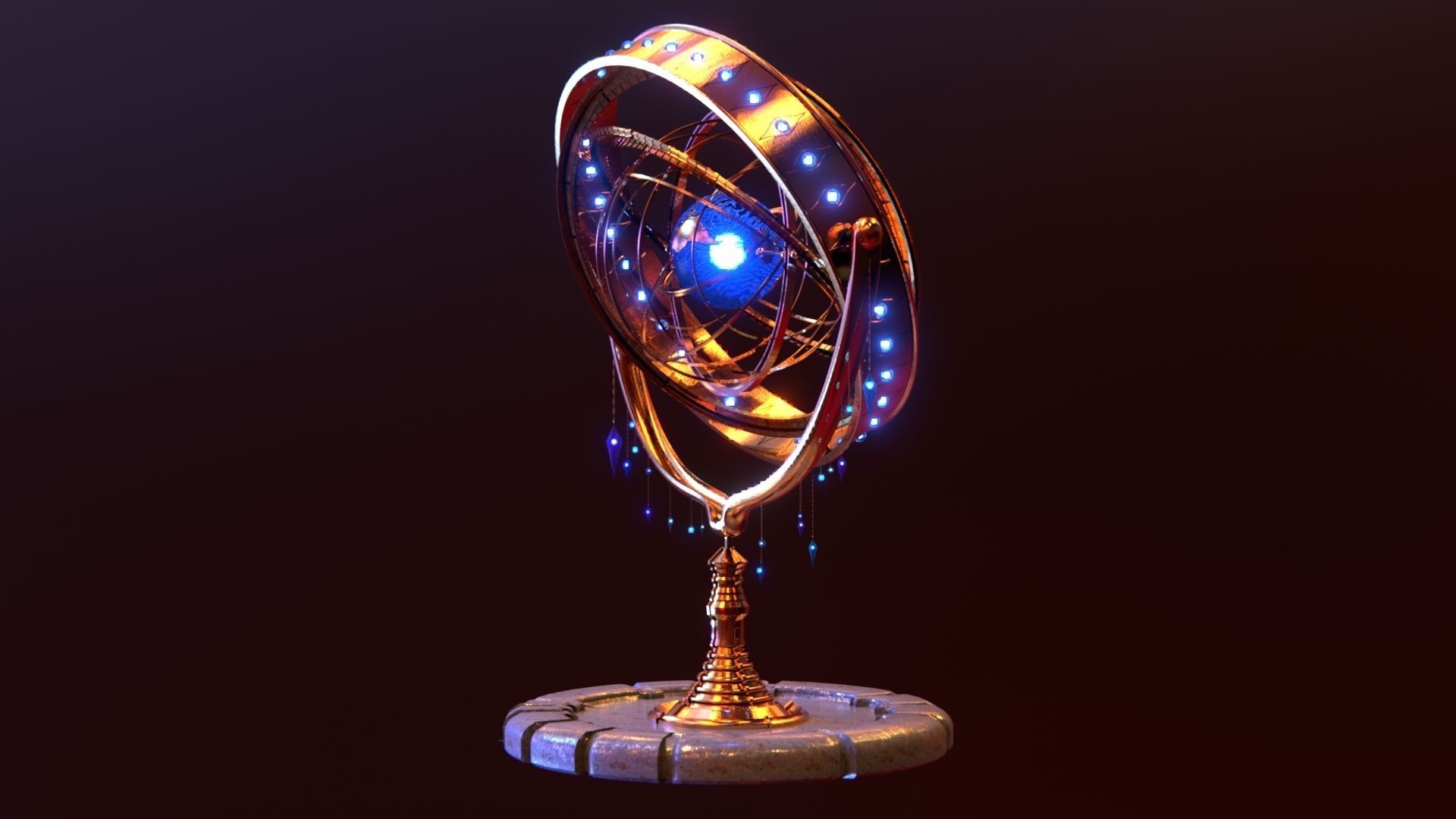 Magical Fantasy Animated Gyroscope Low-poly 3D model_11