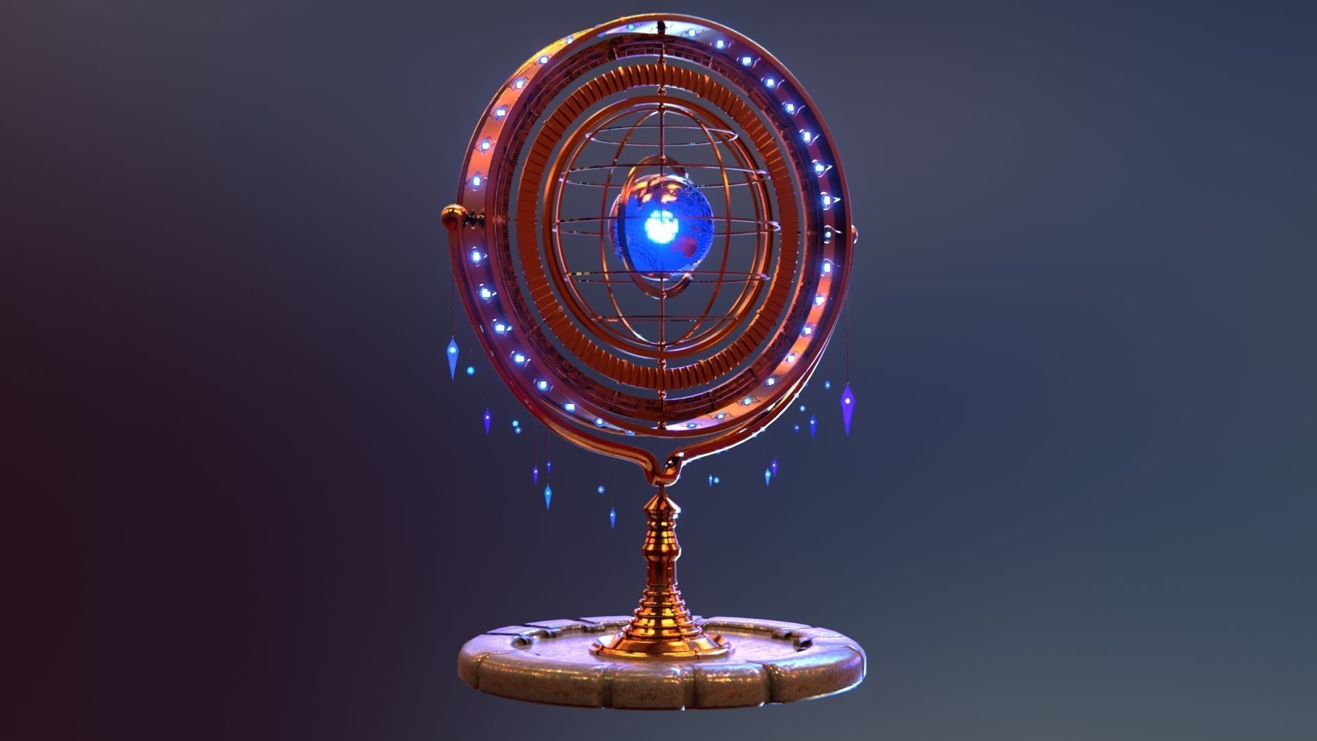 Magical Fantasy Animated Gyroscope Low-poly 3D model_42