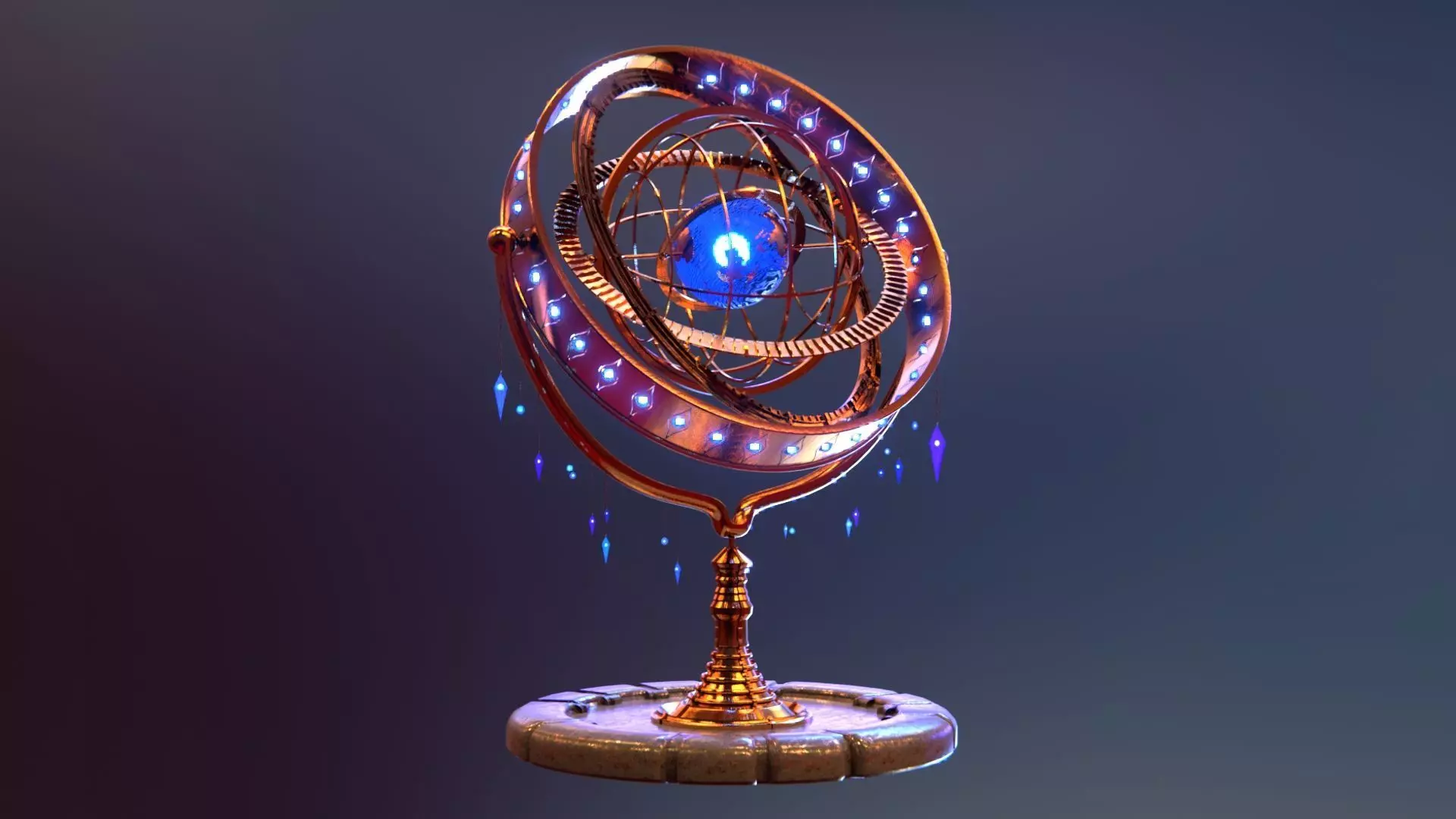 Magical Fantasy Animated Gyroscope Low-poly 3D model_0