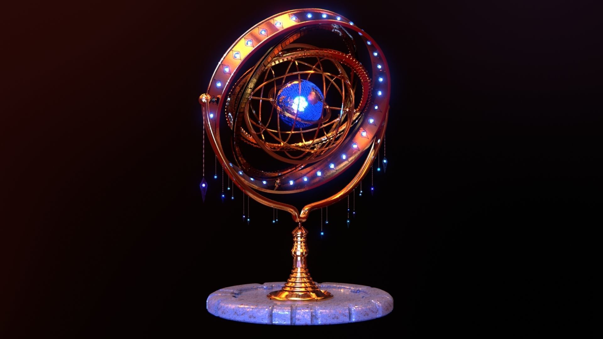 Magical Fantasy Animated Gyroscope Low-poly 3D model_8