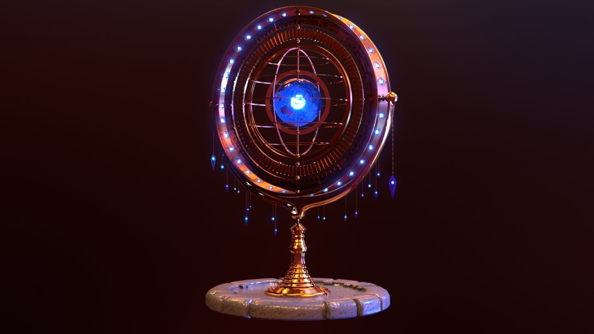 Magical Fantasy Animated Gyroscope Low-poly 3D model_37