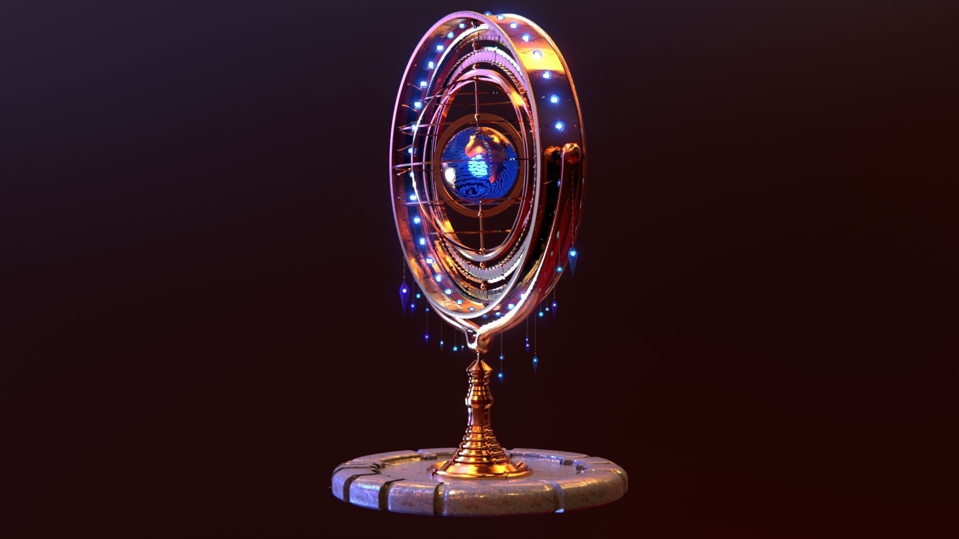 Magical Fantasy Animated Gyroscope Low-poly 3D model_46