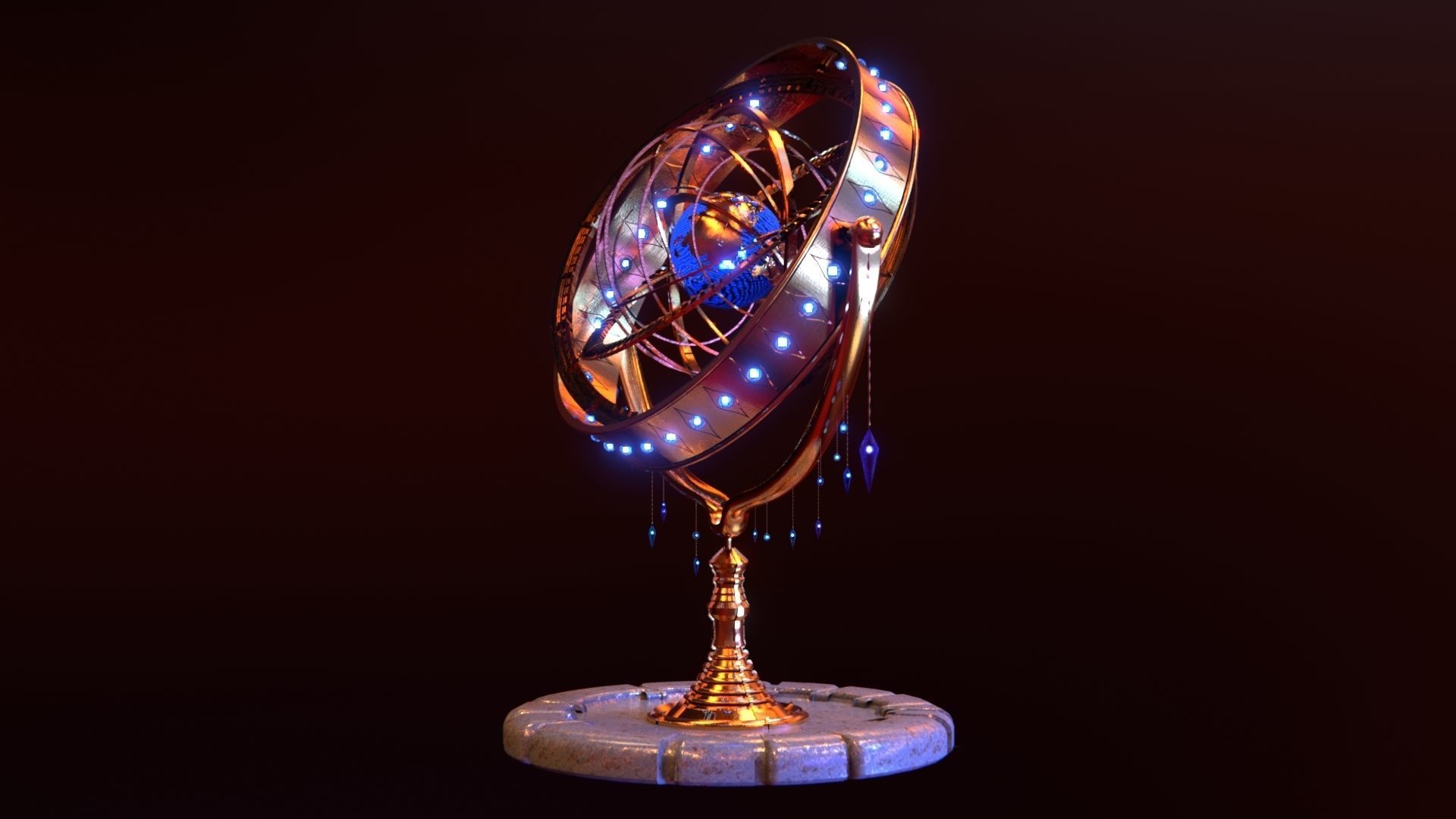 Magical Fantasy Animated Gyroscope Low-poly 3D model_5