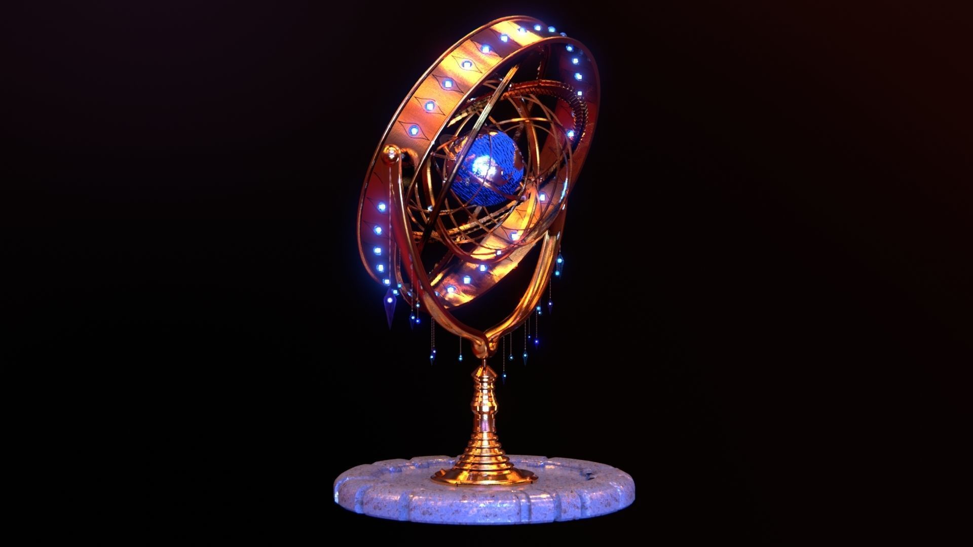 Magical Fantasy Animated Gyroscope Low-poly 3D model_7