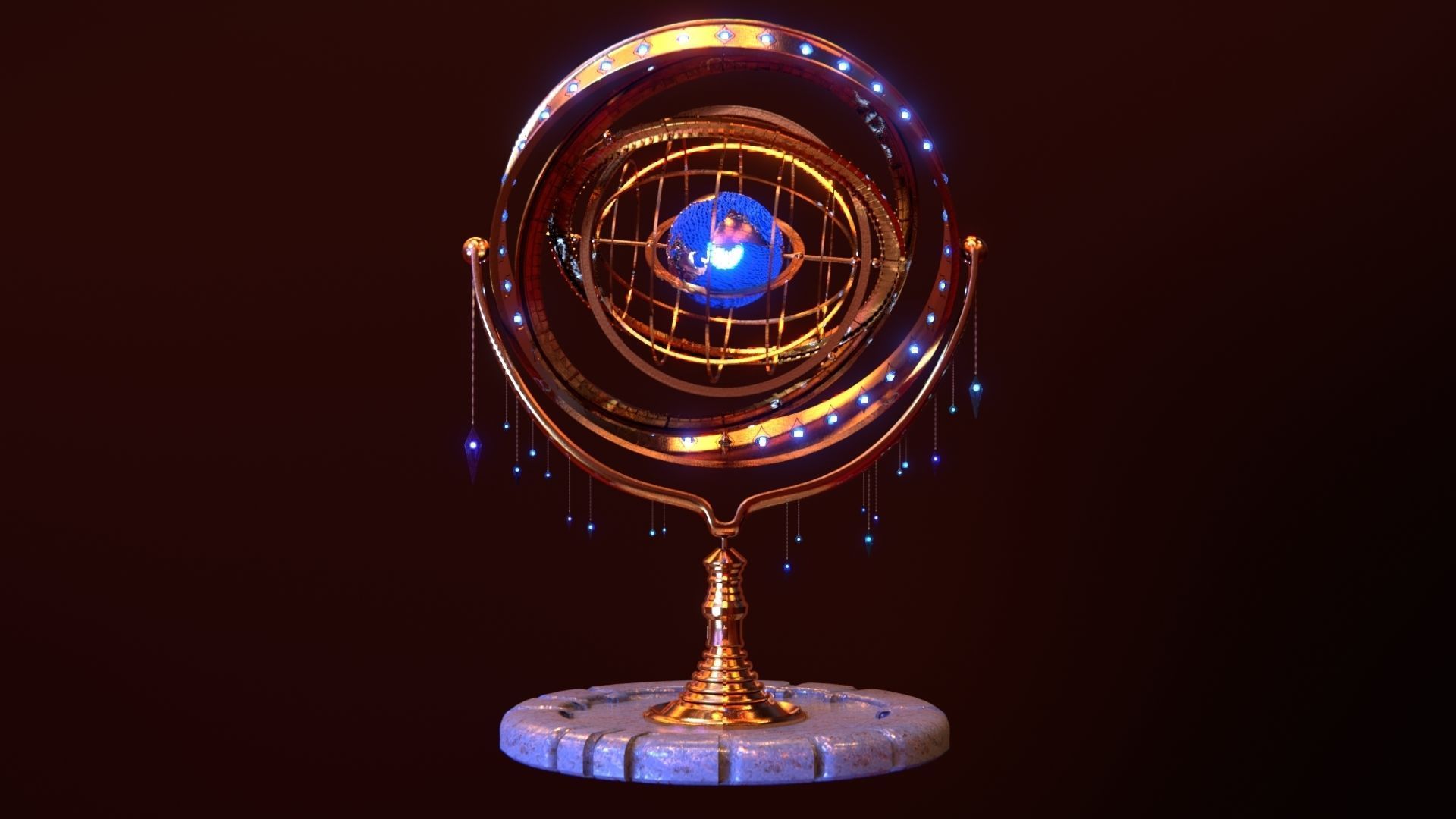 Magical Fantasy Animated Gyroscope Low-poly 3D model_9