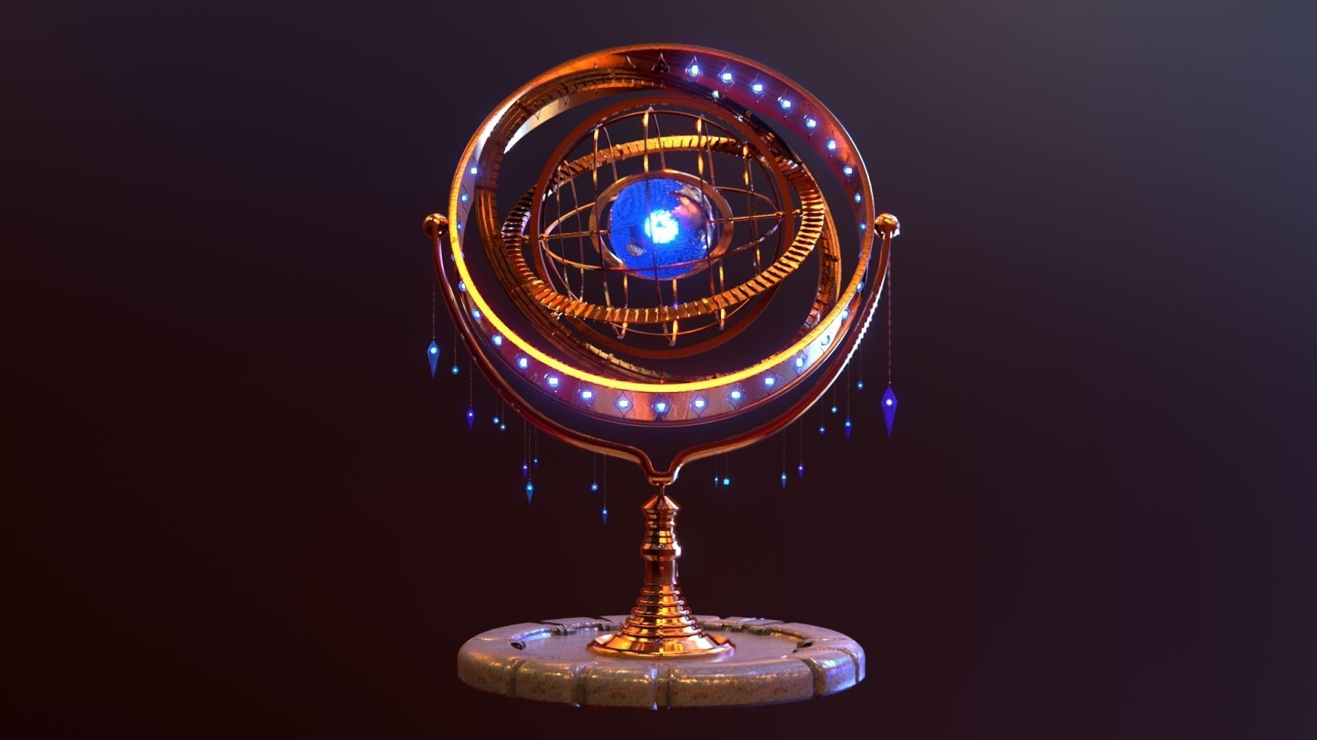 Magical Fantasy Animated Gyroscope Low-poly 3D model_3