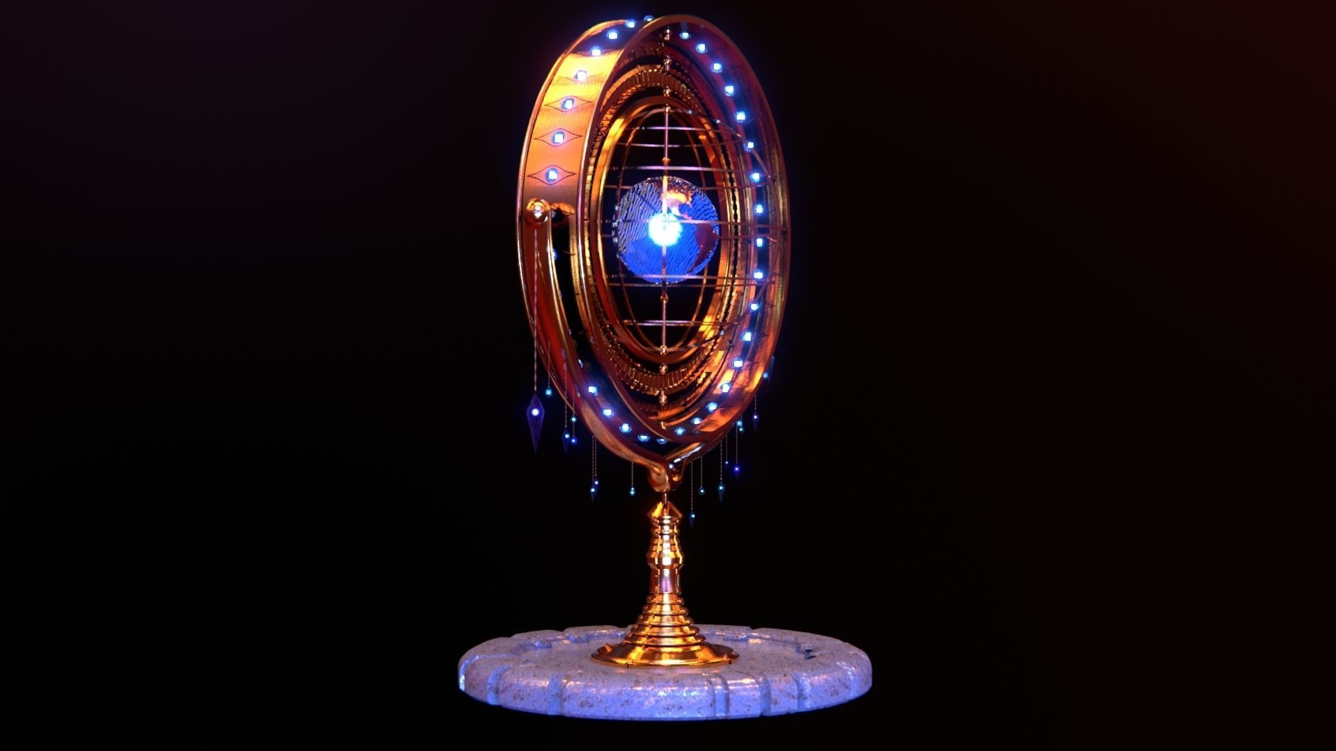 Magical Fantasy Animated Gyroscope Low-poly 3D model_48