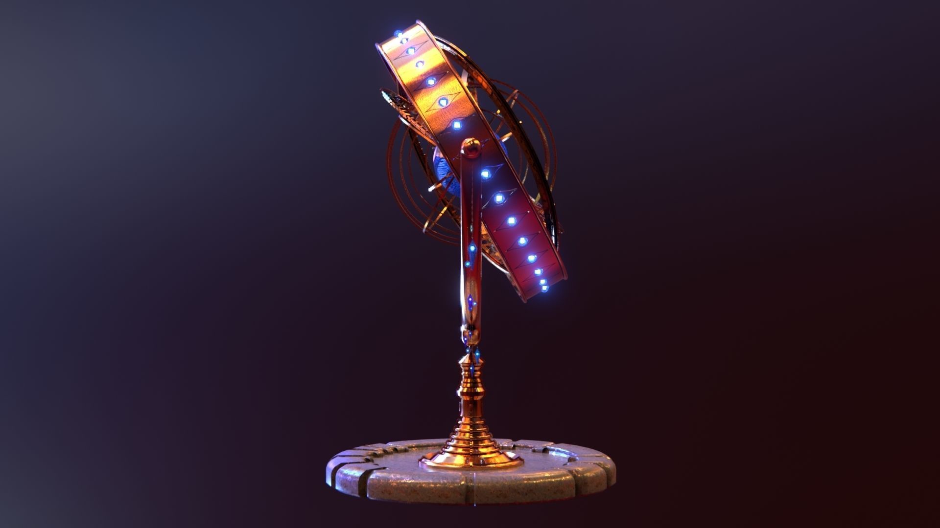 Magical Fantasy Animated Gyroscope Low-poly 3D model_12