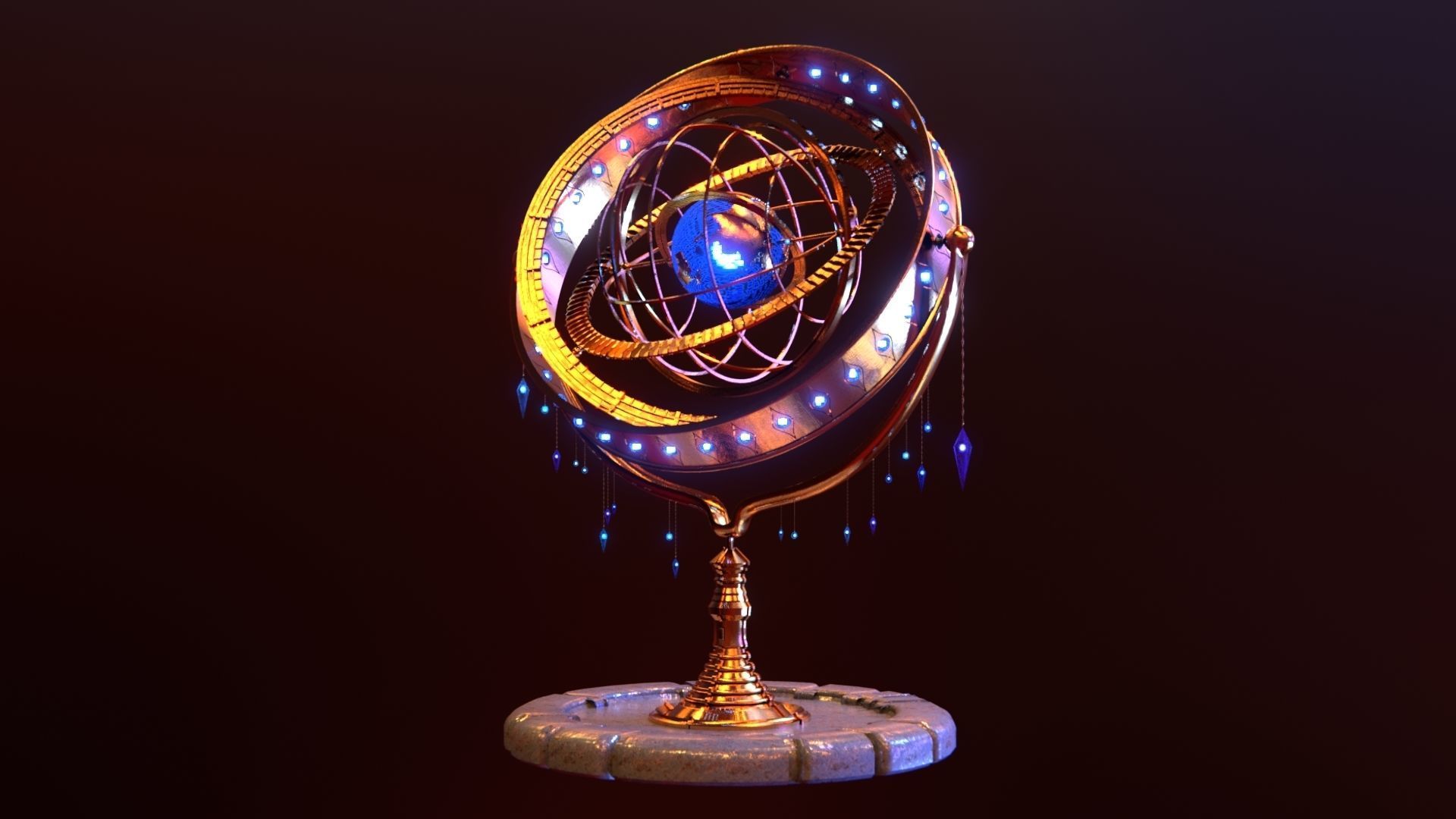Magical Fantasy Animated Gyroscope Low-poly 3D model_4