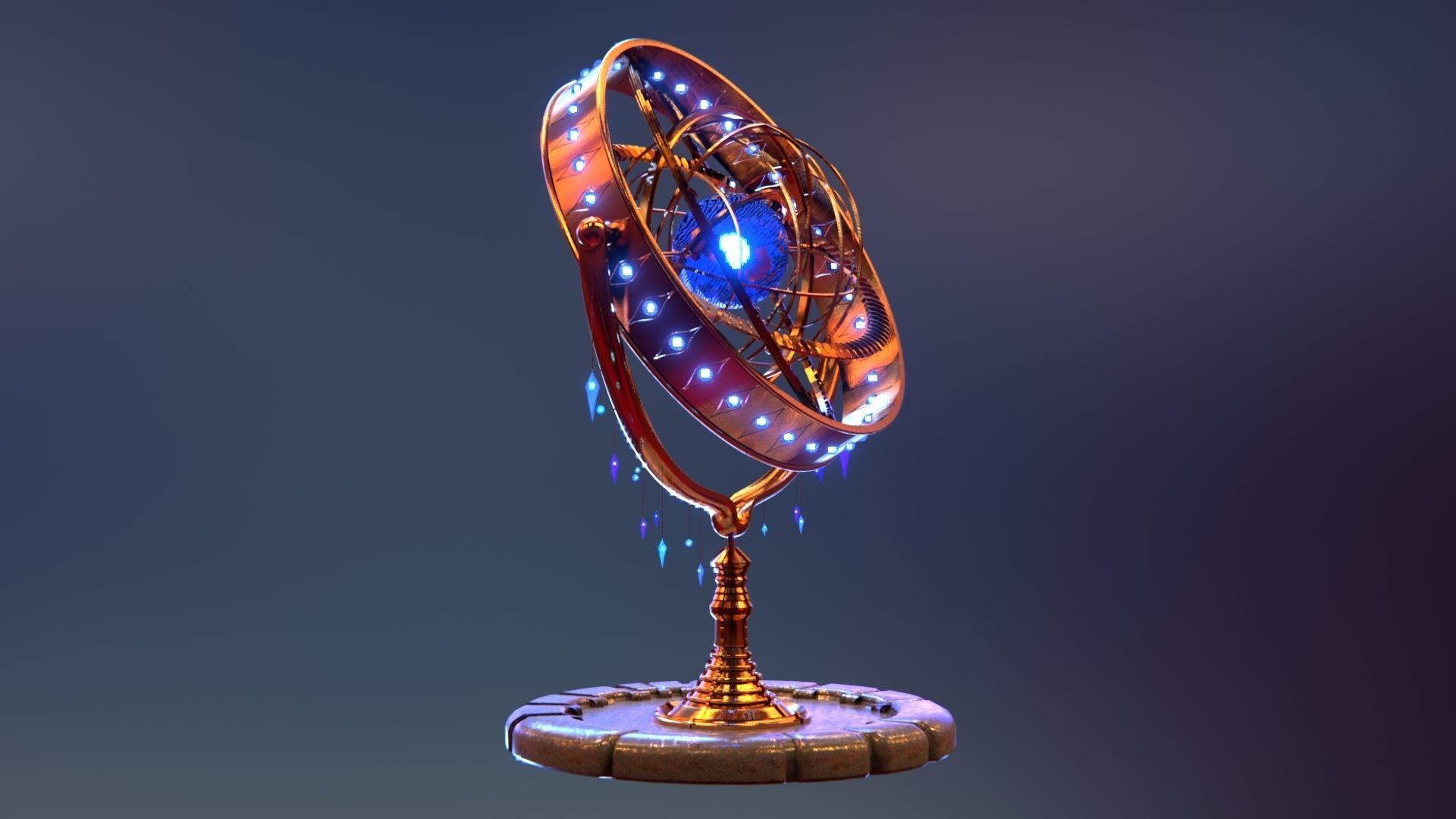 Magical Fantasy Animated Gyroscope Low-poly 3D model_2