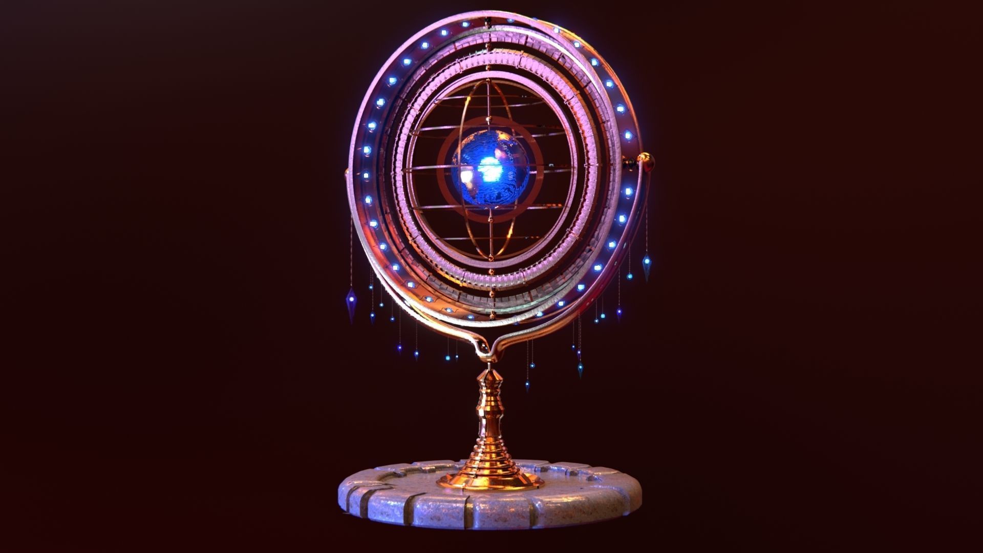 Magical Fantasy Animated Gyroscope Low-poly 3D model_44